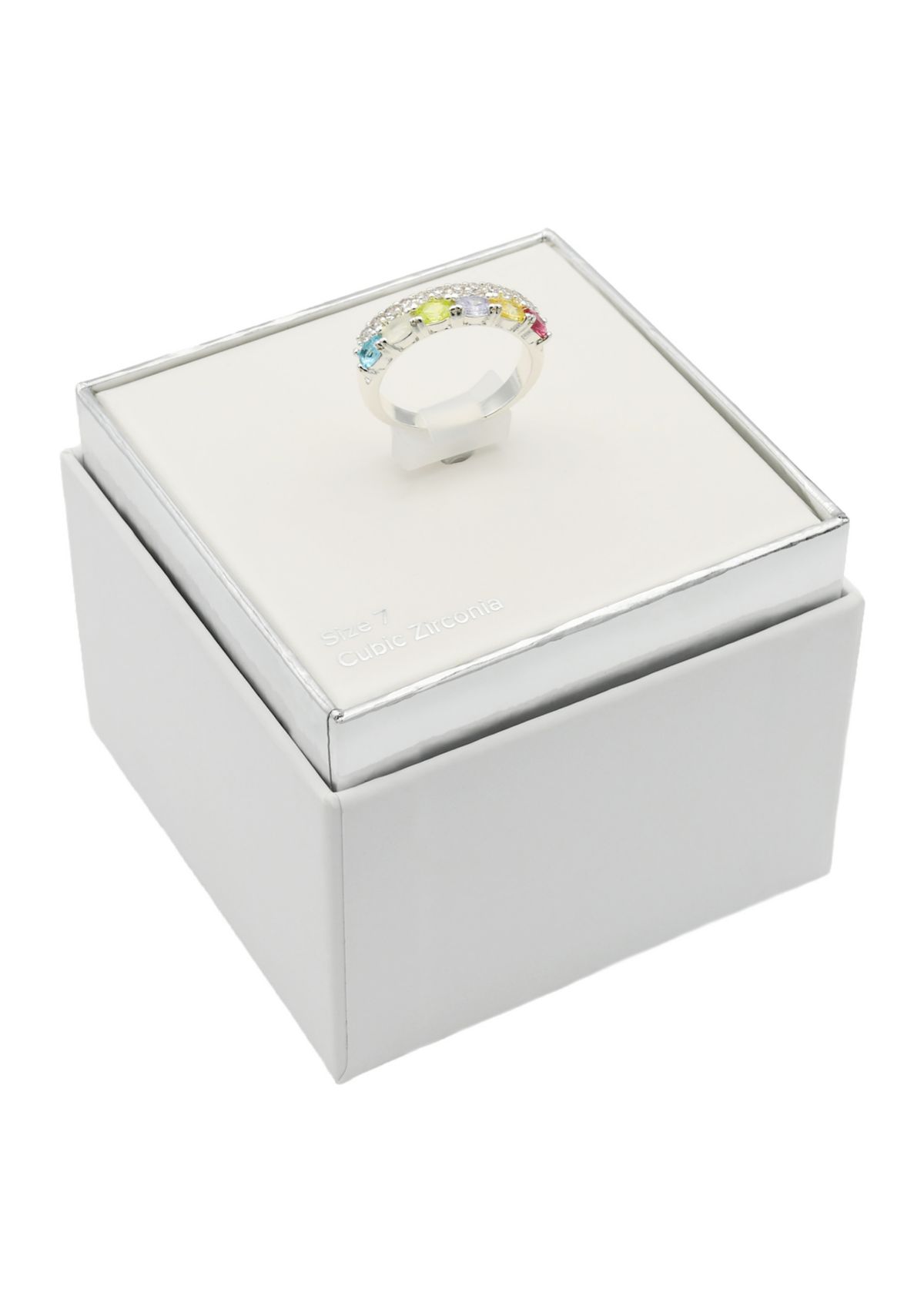 Lab Created Silver Tone Multi CZ Double Row Pave Band Ring