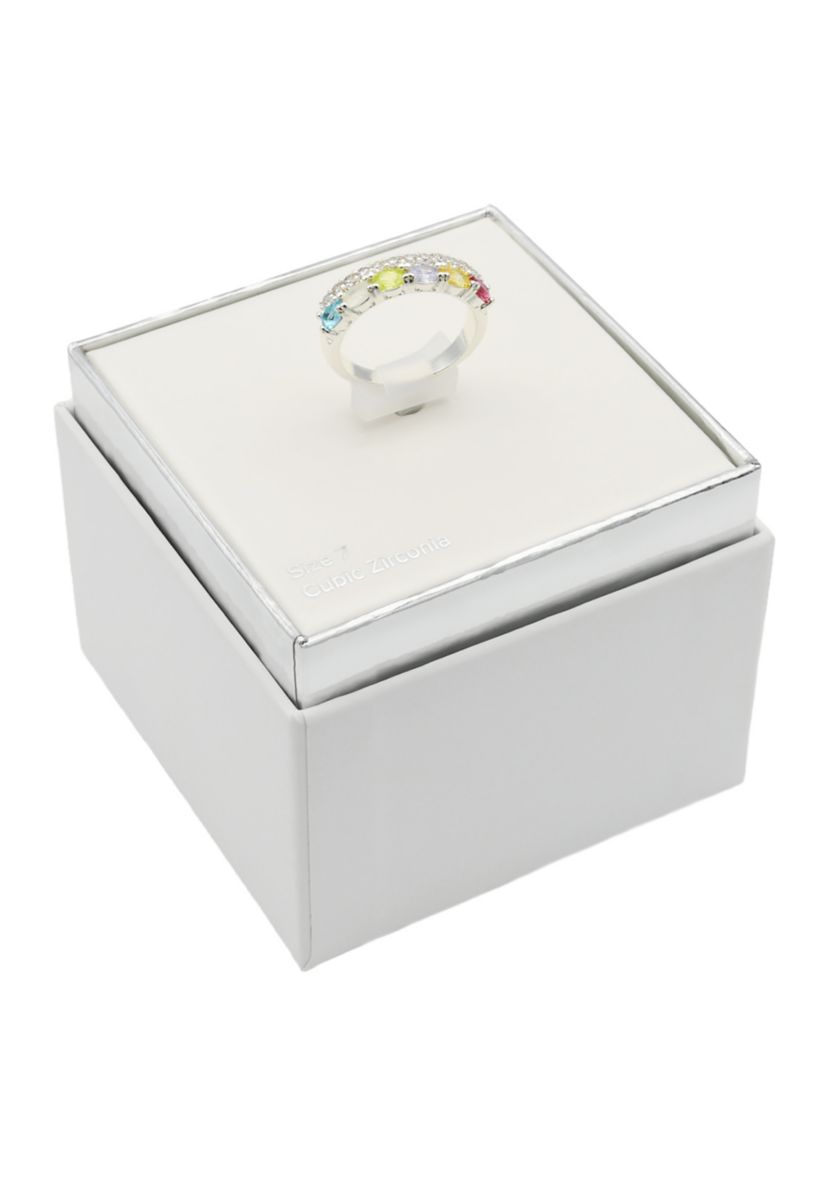 Lab Created Silver Tone Multi CZ Double Row Pave Band Ring