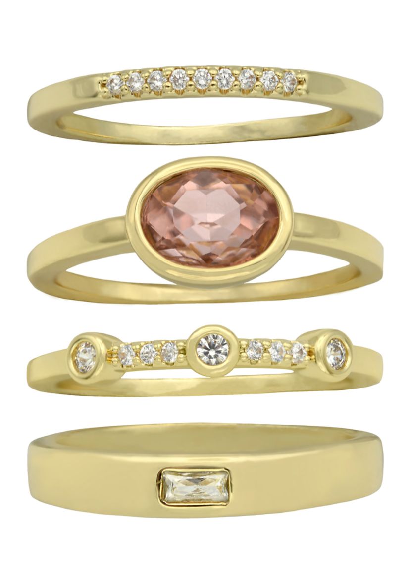 Lab Created Gold Tone Multi Stone Pave Ring Set