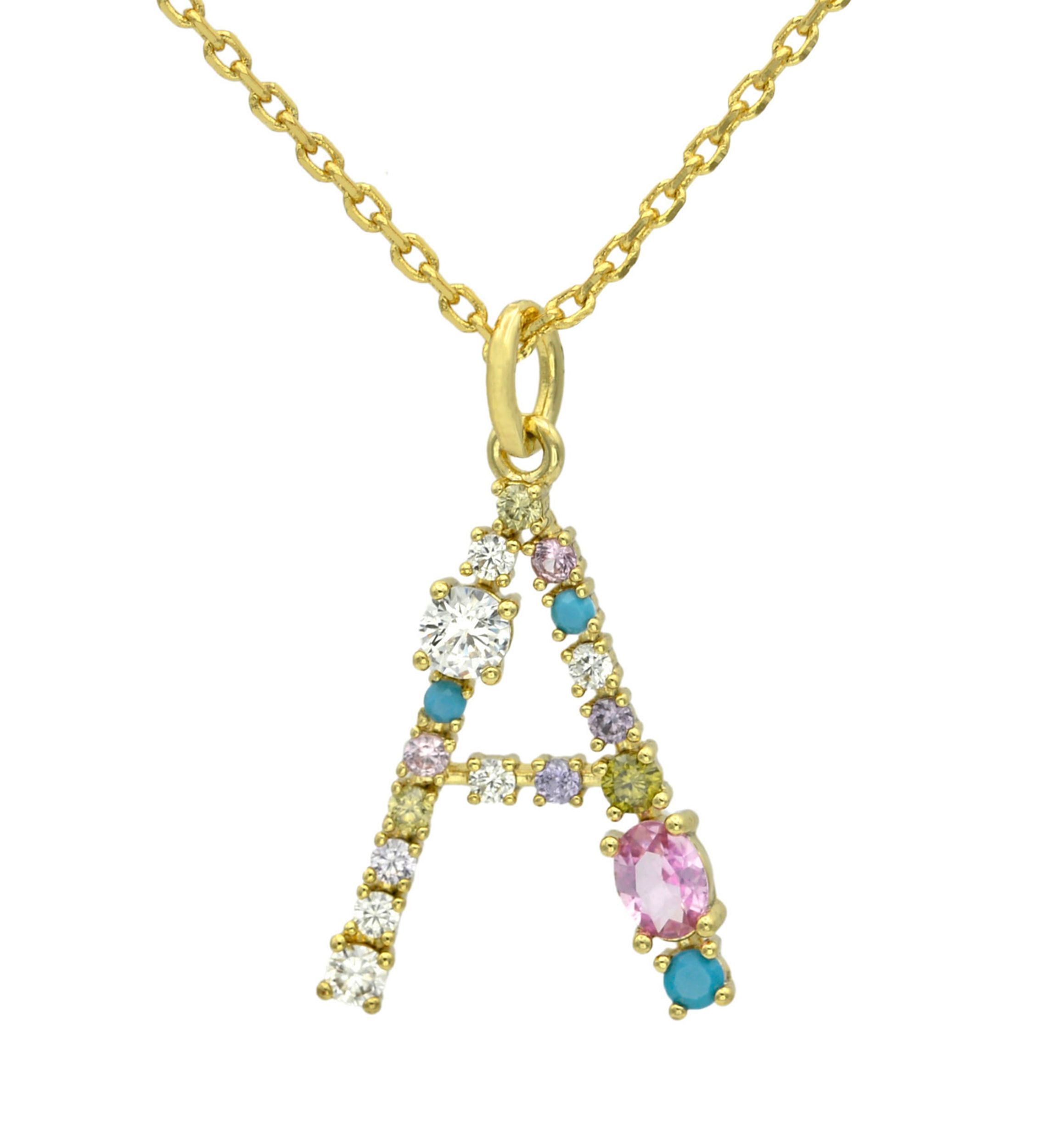 Lab Created Gold Tone Multi Cubic Zirconia Pavé Initial Necklace