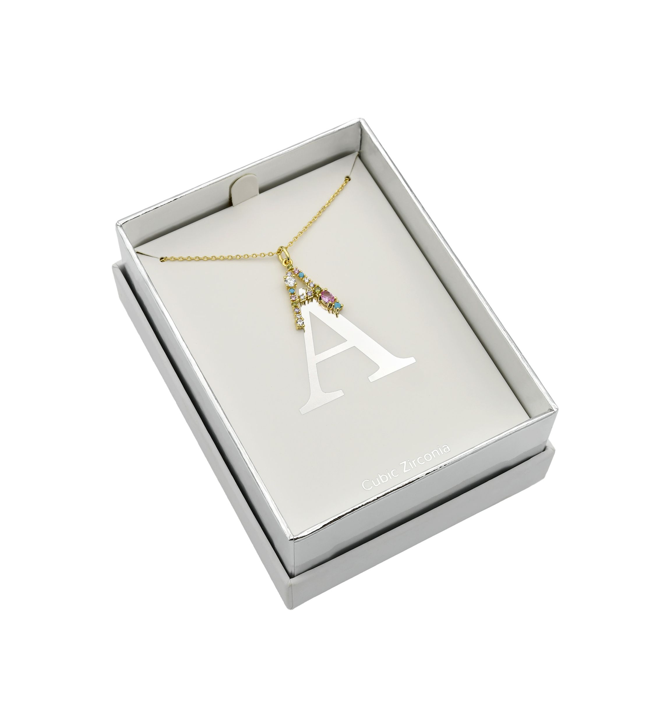 Lab Created Gold Tone Multi Cubic Zirconia Pavé Initial Necklace