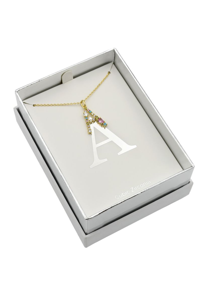 Lab Created Gold Tone Multi Cubic Zirconia Pavé Initial Necklace