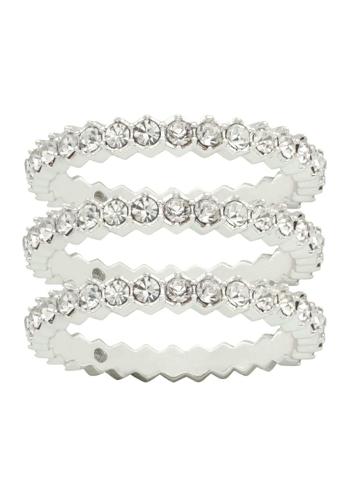 Silver Tone Cubic Zirconia Bezel Band Ring Set