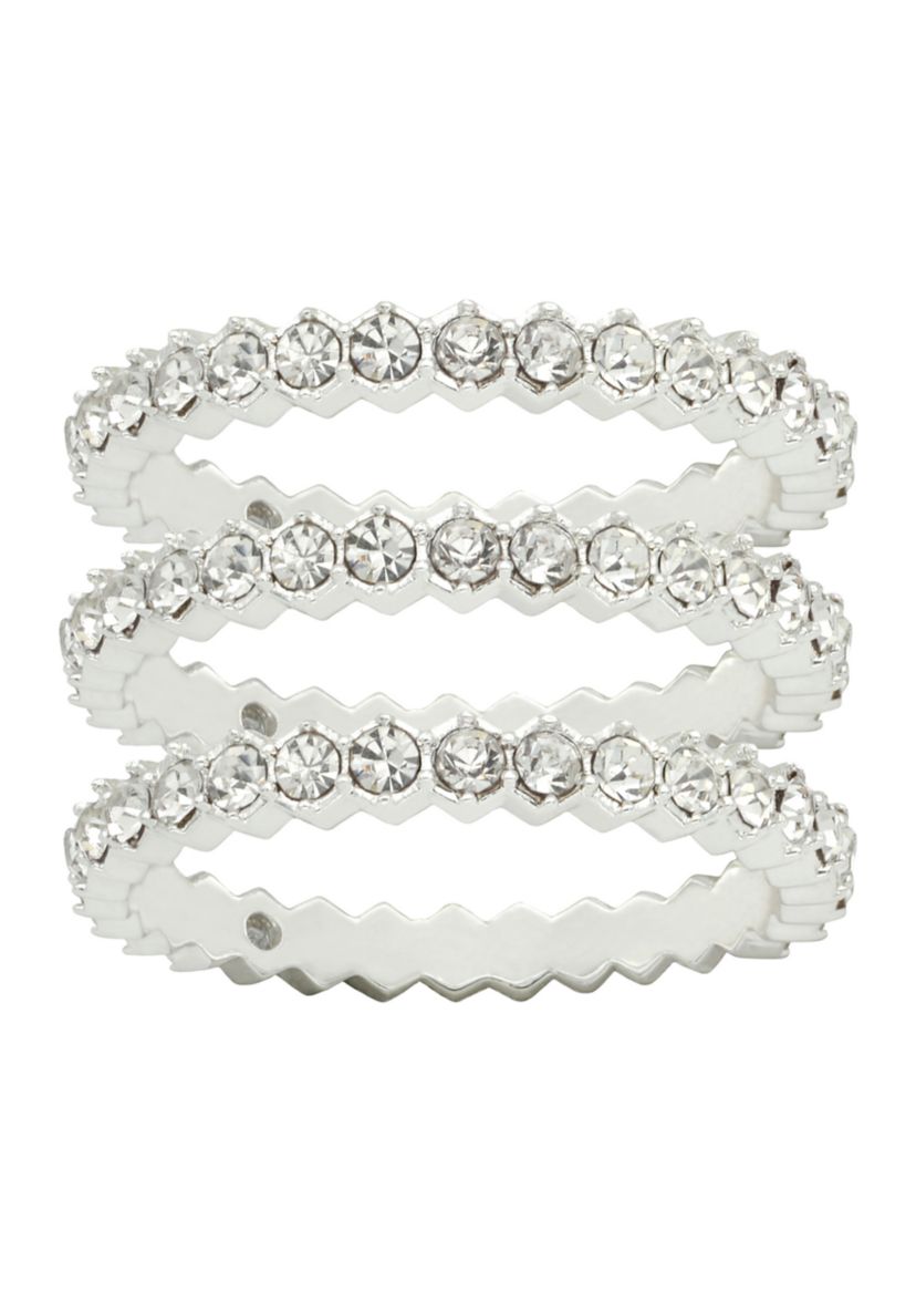 Silver Tone Cubic Zirconia Bezel Band Ring Set