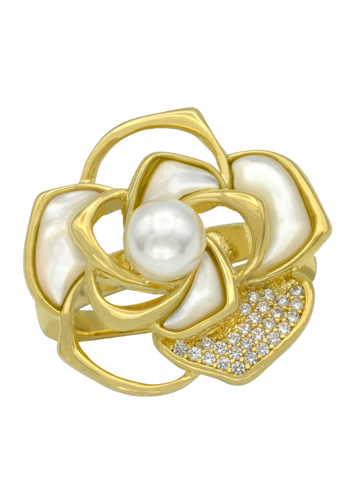 Gold Tone Mother of Pearl Flower Ring