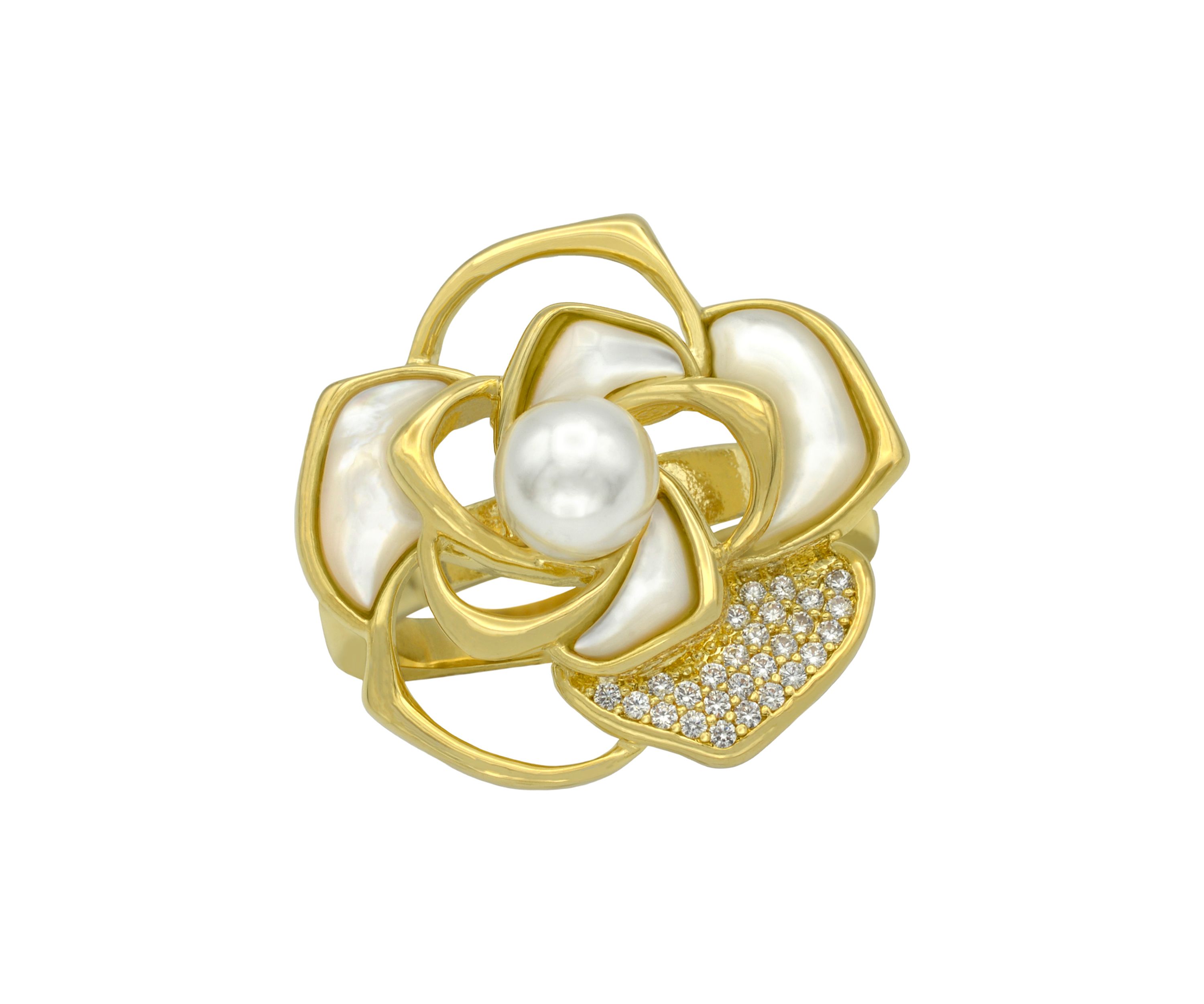 Gold Tone Mother of Pearl Flower Ring