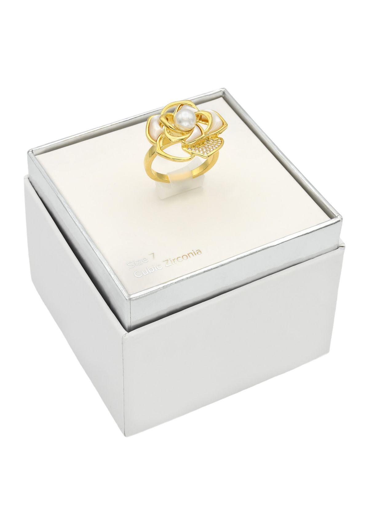 Gold Tone Mother of Pearl Flower Ring