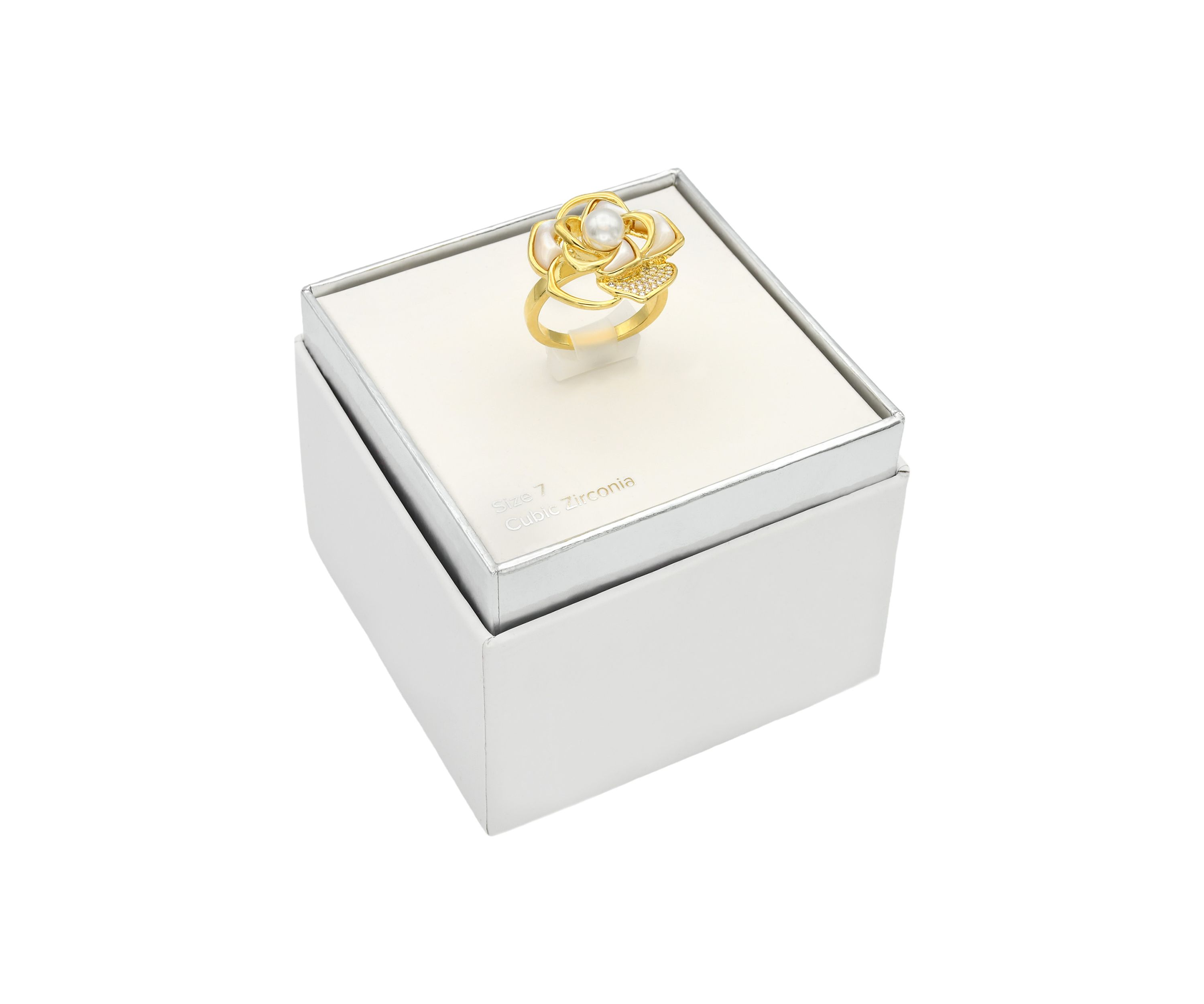 Gold Tone Mother of Pearl Flower Ring