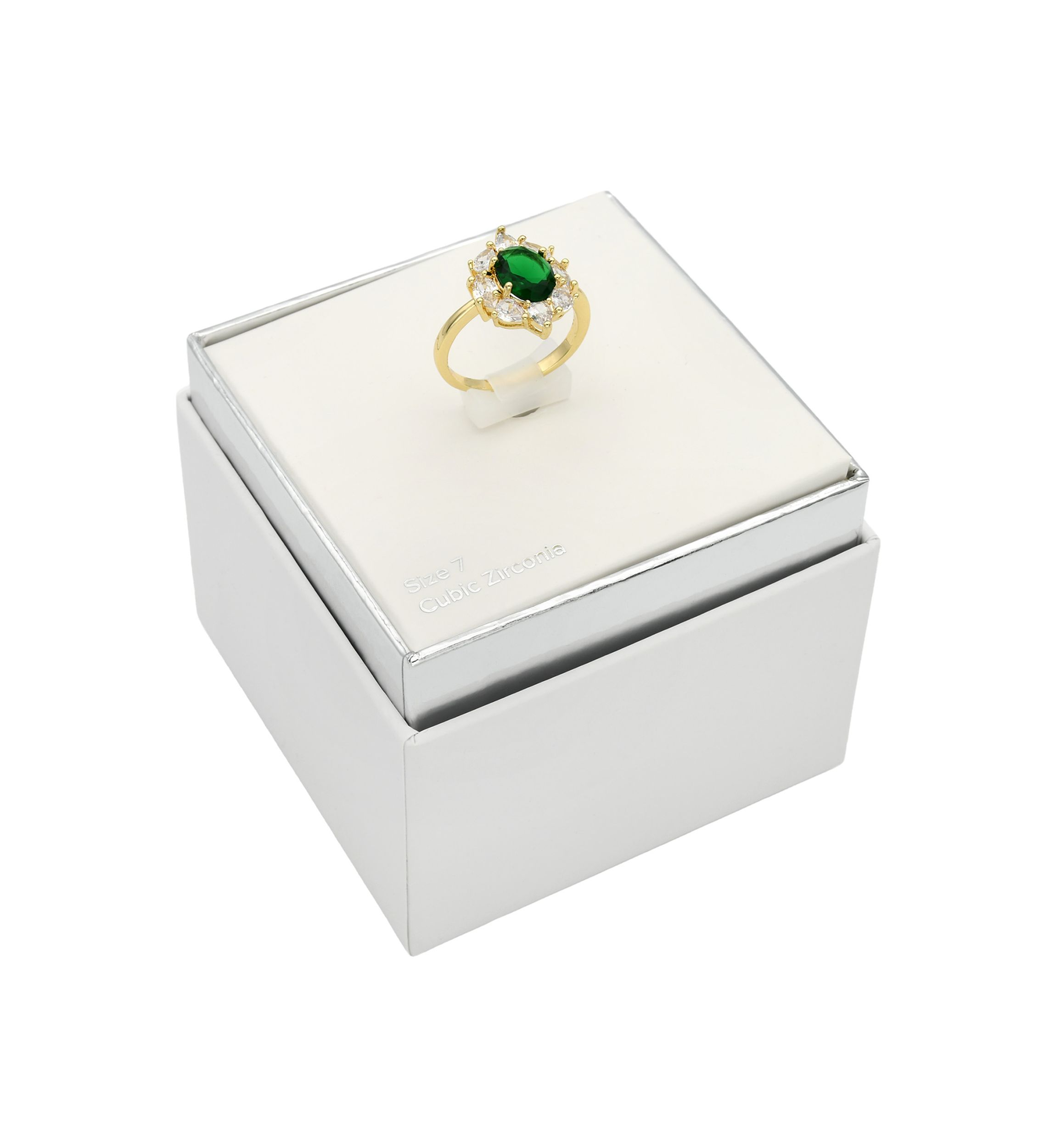 Gold Tone Emerald Oval Stone Cluster Band Ring