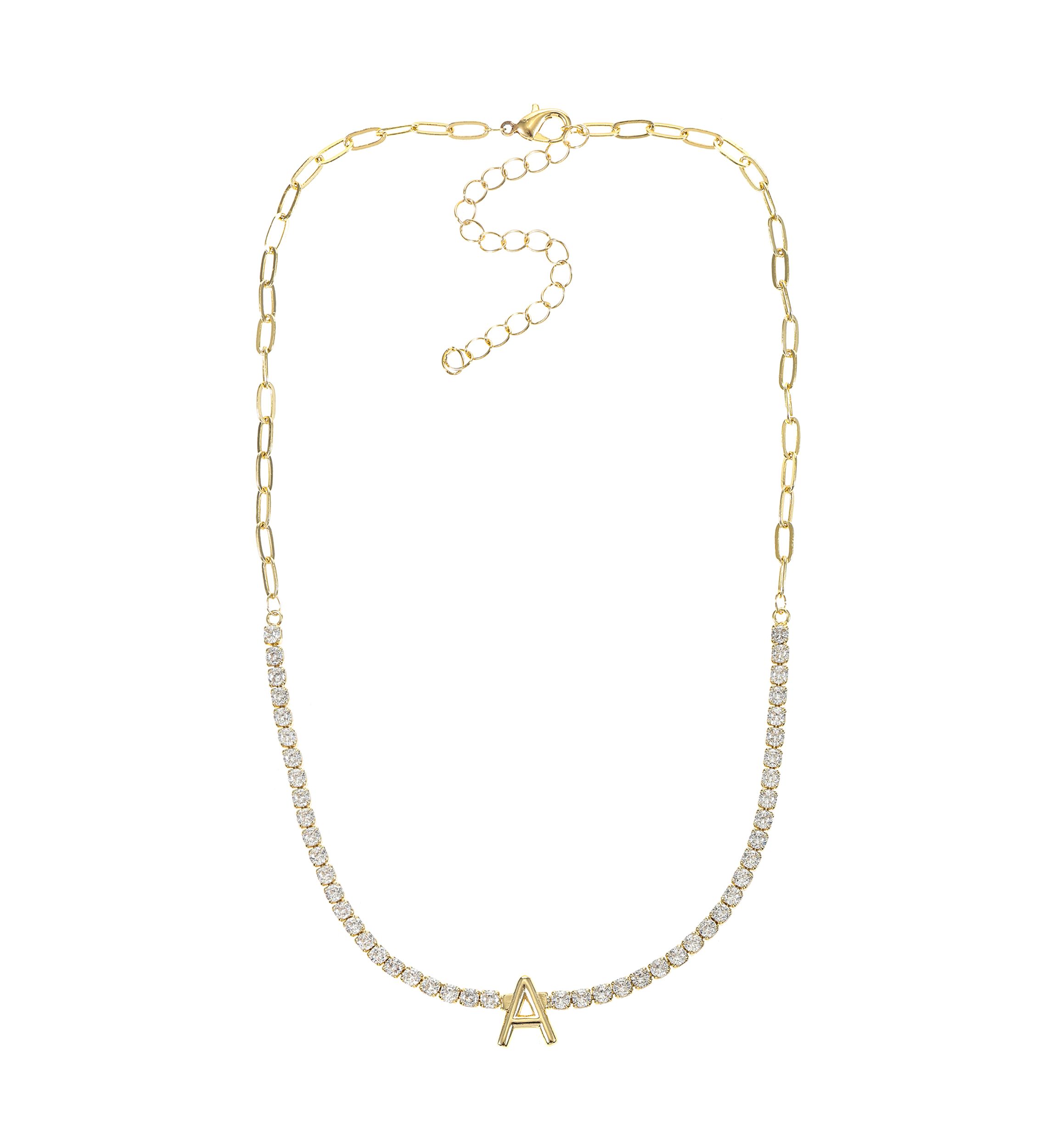 Lab Created Gold Tone Cubic Zirconia Initial Tennis Necklace