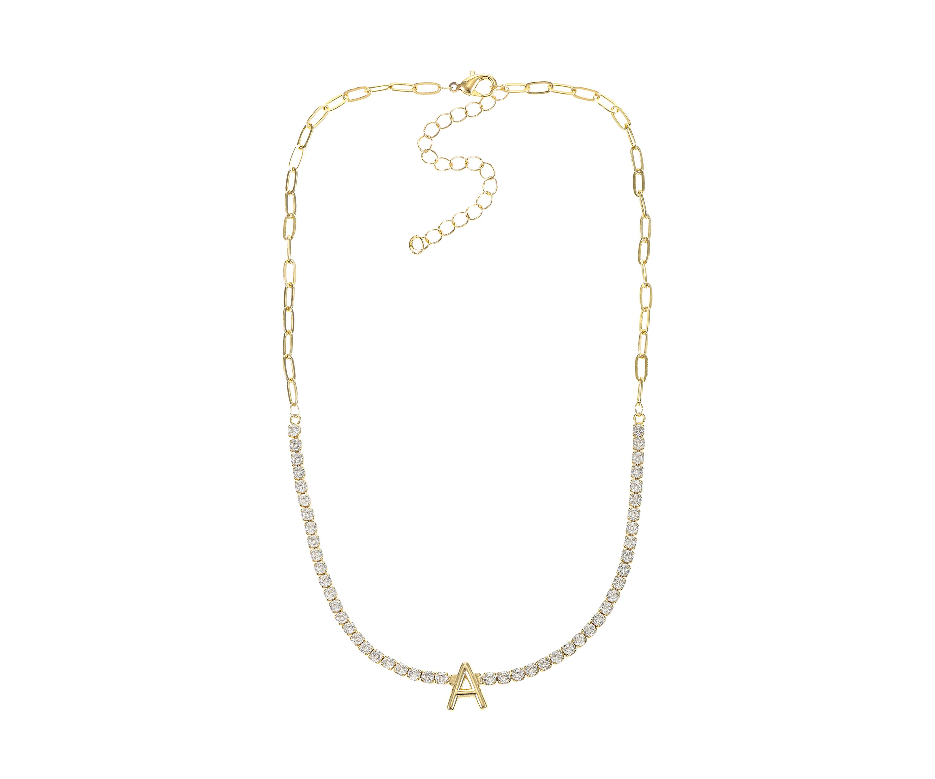 Lab Created Gold Tone Cubic Zirconia Initial Tennis Necklace
