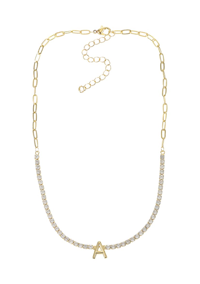 Lab Created Gold Tone Cubic Zirconia Initial Tennis Necklace