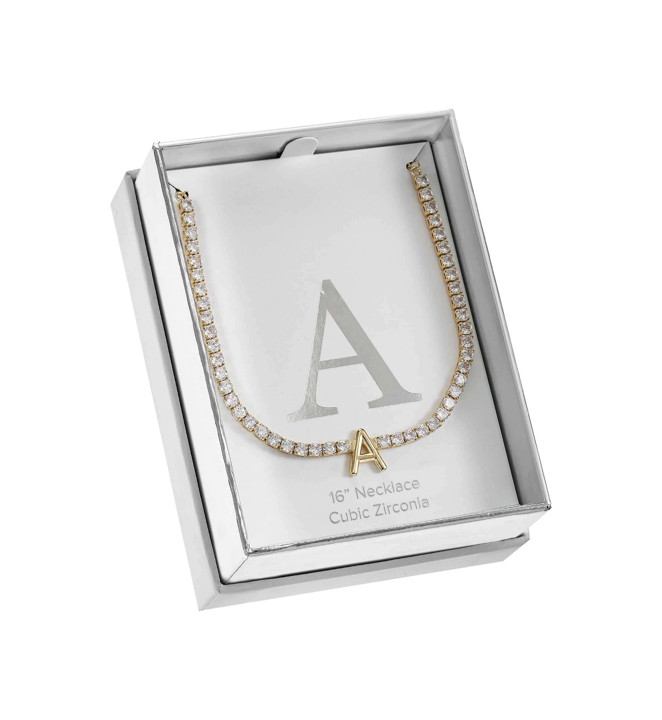 Lab Created Gold Tone Cubic Zirconia Initial Tennis Necklace