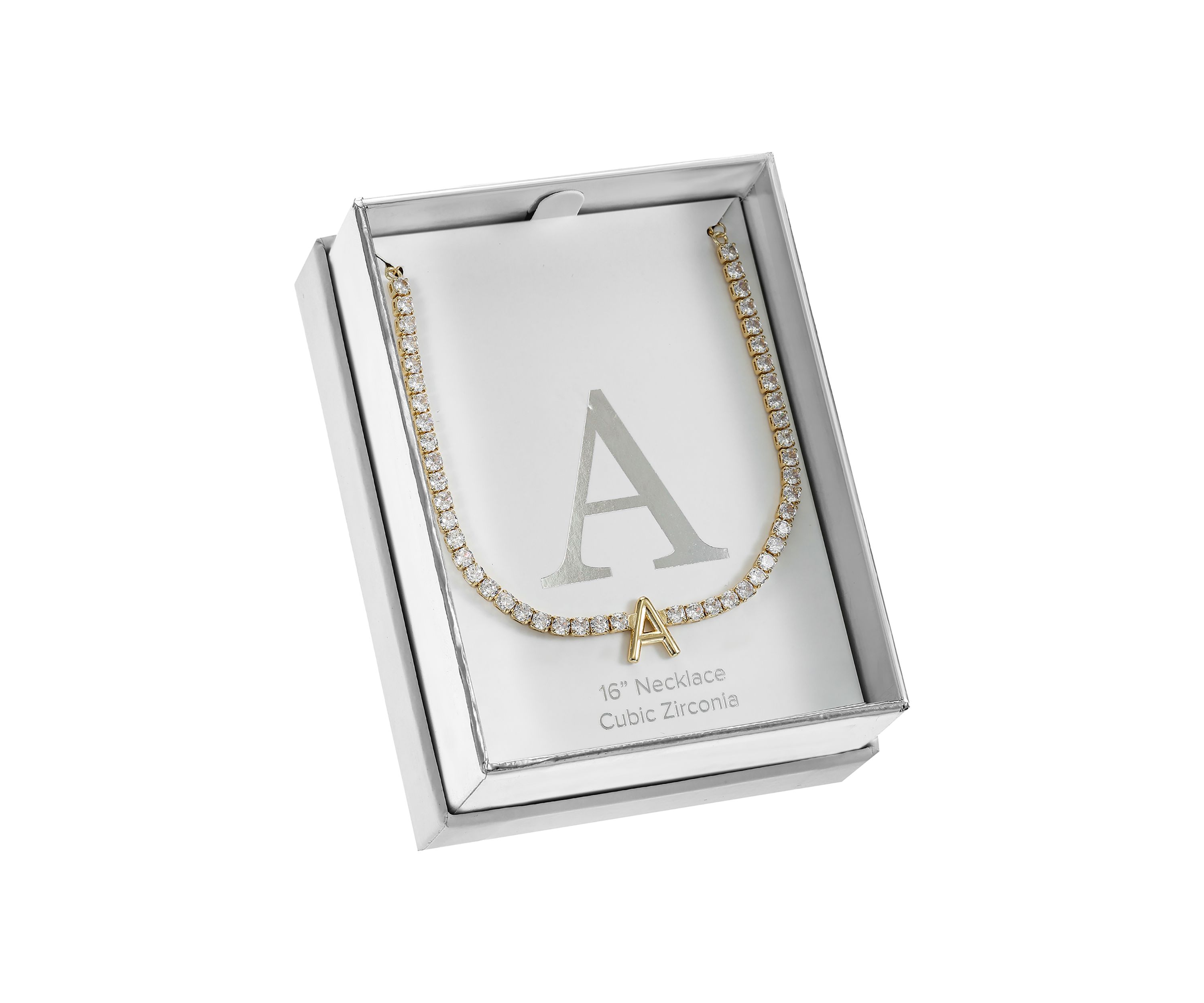 Lab Created Gold Tone Cubic Zirconia Initial Tennis Necklace