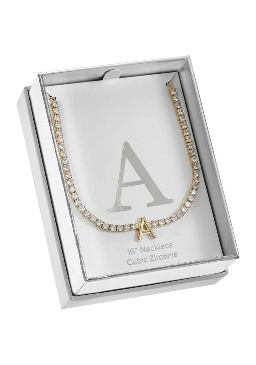 Lab Created Gold Tone Cubic Zirconia Initial Tennis Necklace