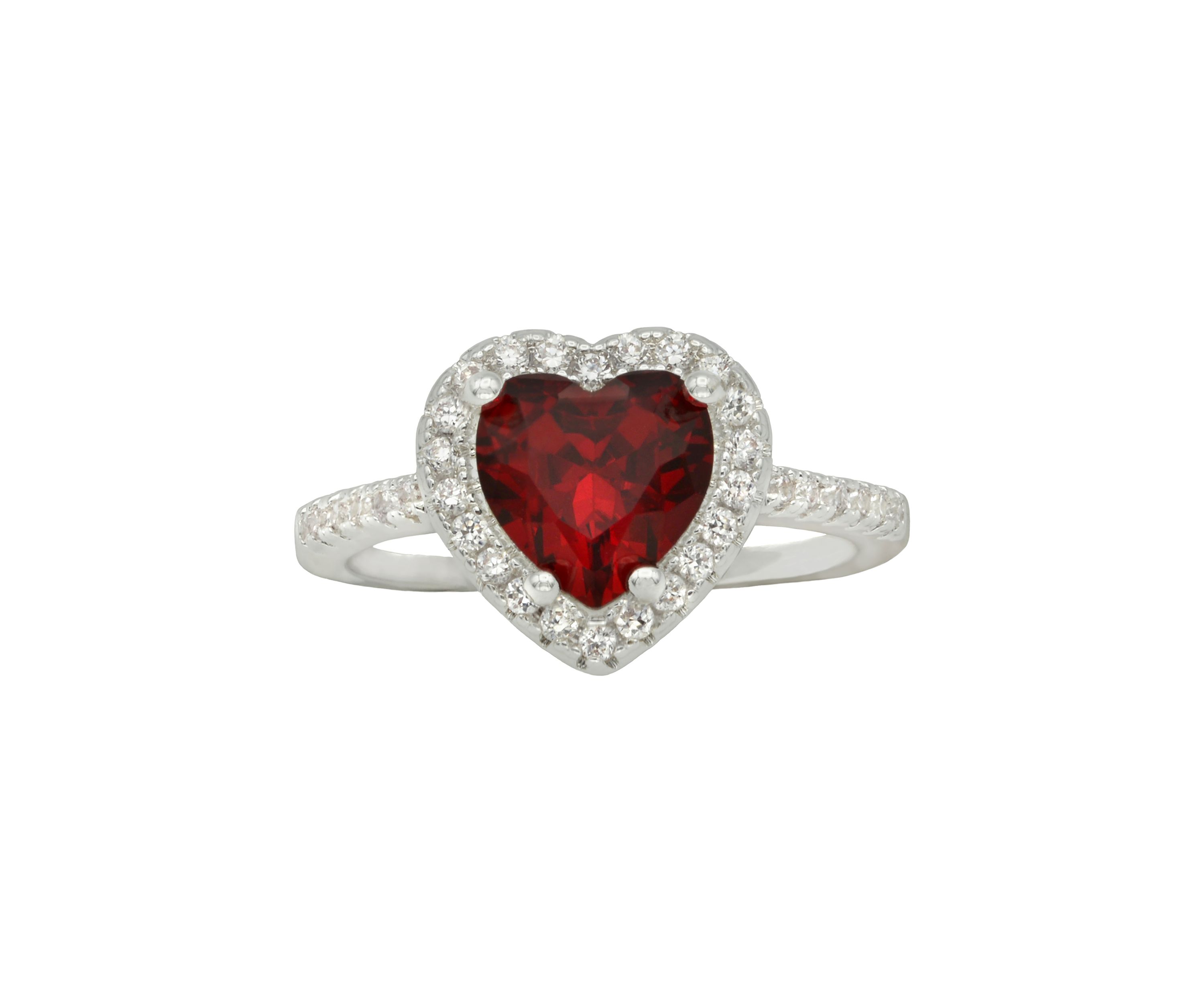 Silver Tone Siam Heart Halo Pavé Band Ring