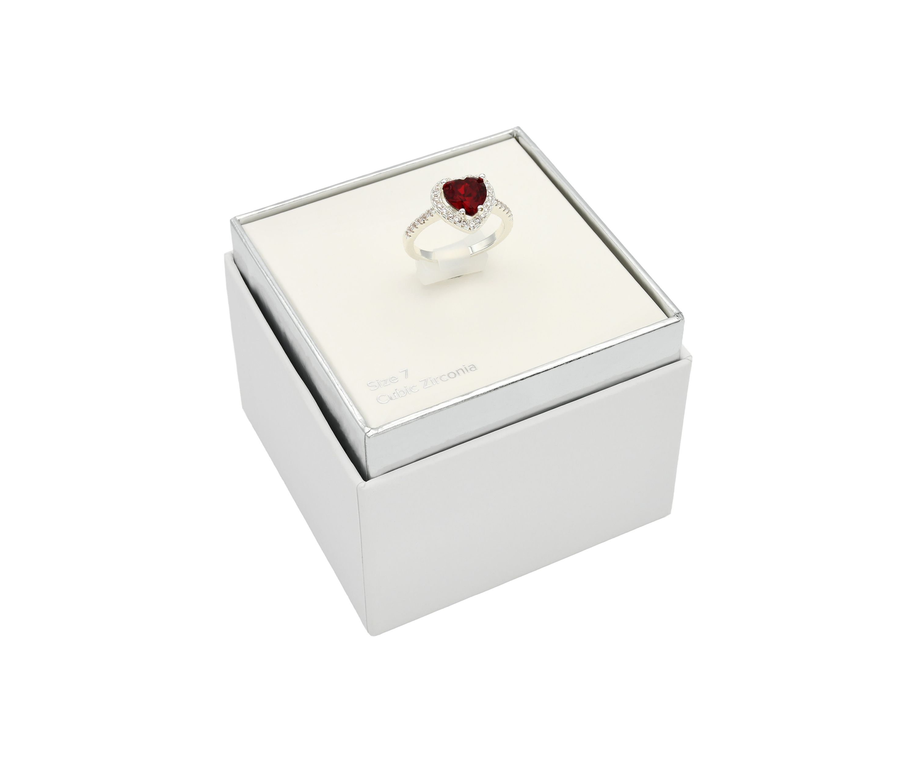 Silver Tone Siam Heart Halo Pavé Band Ring