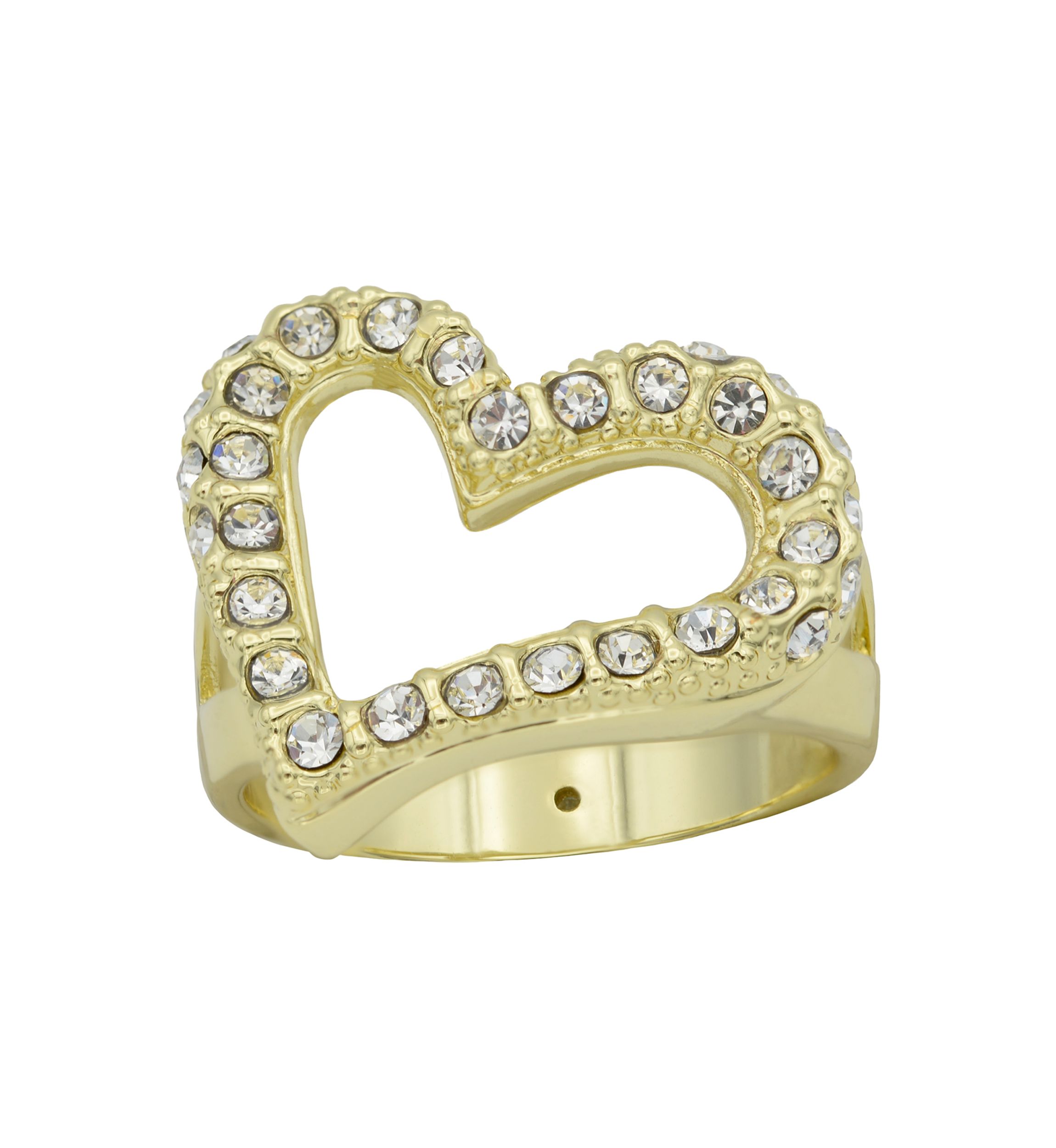 Gold Tone Pavé Cubic Zirconia Open Heart Ring