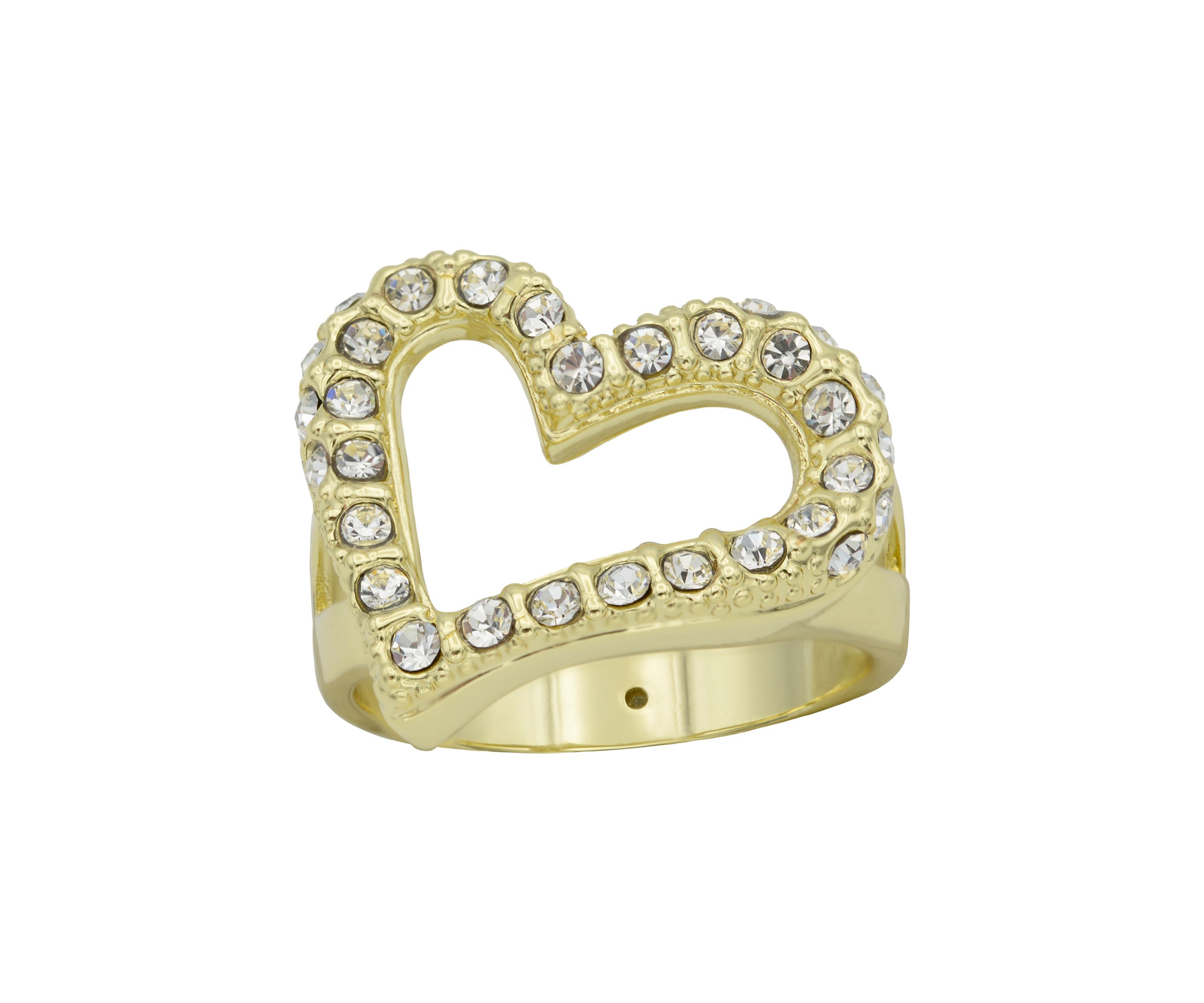 Gold Tone Pavé Cubic Zirconia Open Heart Ring