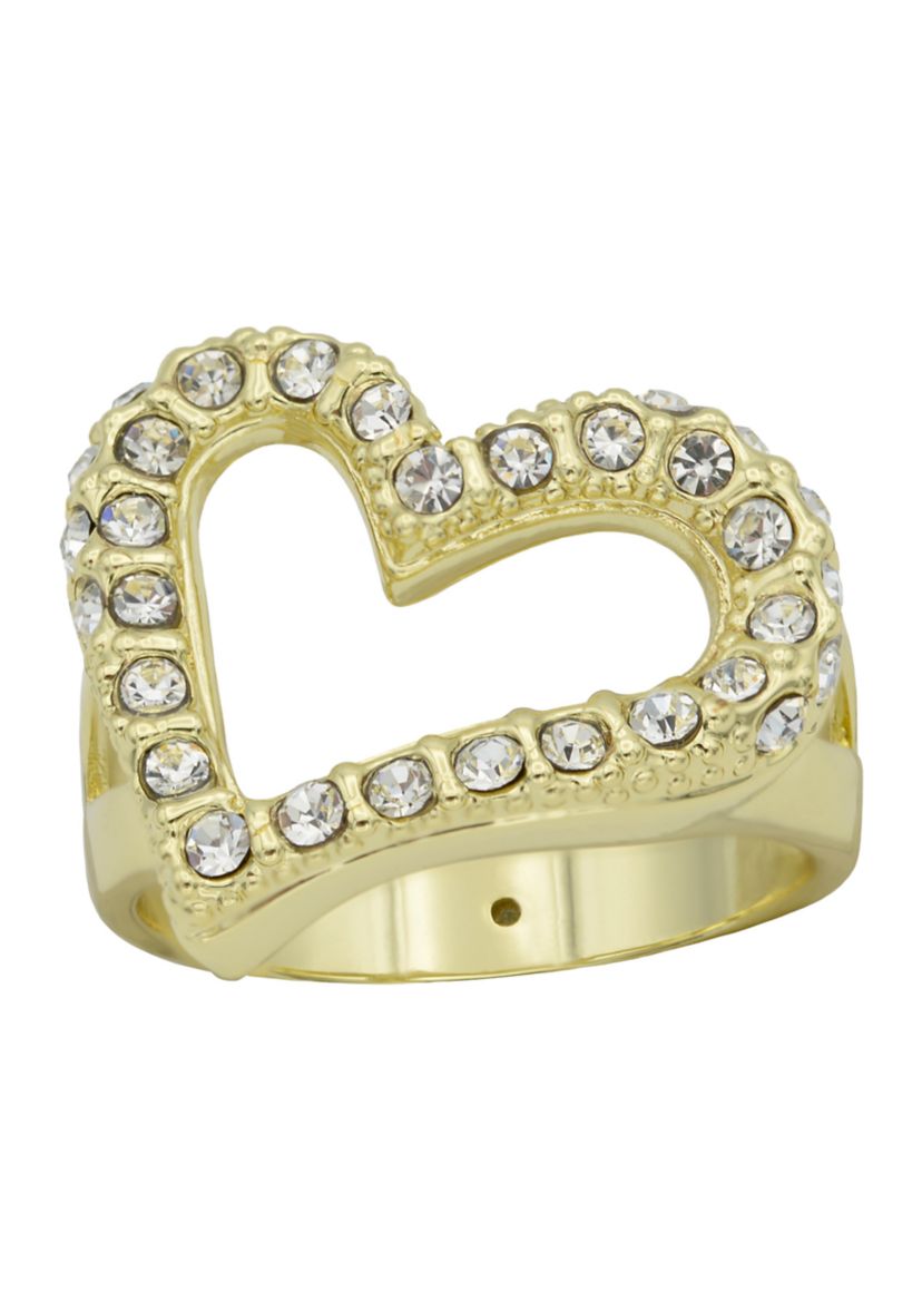 Gold Tone Pavé Cubic Zirconia Open Heart Ring