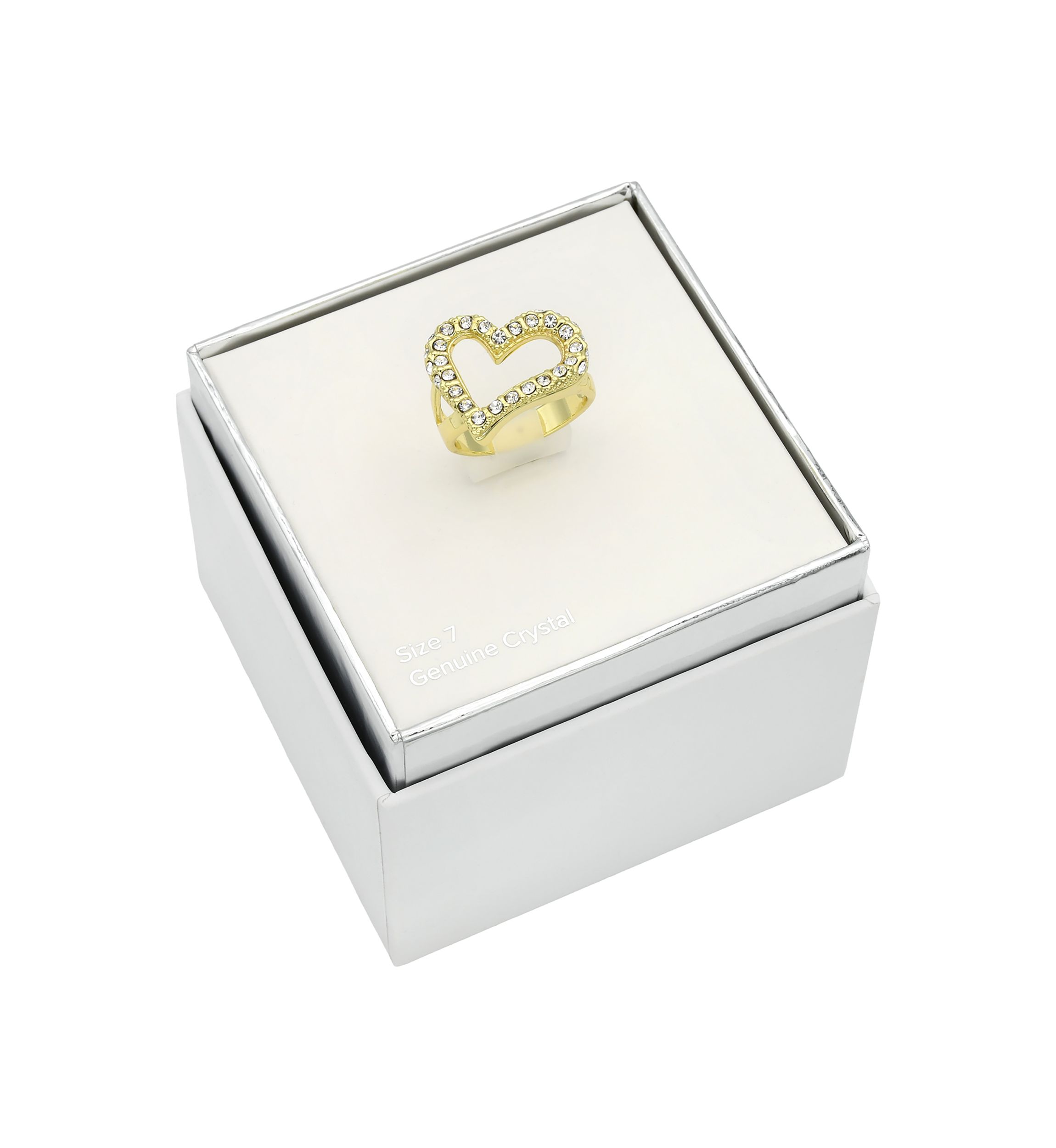 Gold Tone Pavé Cubic Zirconia Open Heart Ring