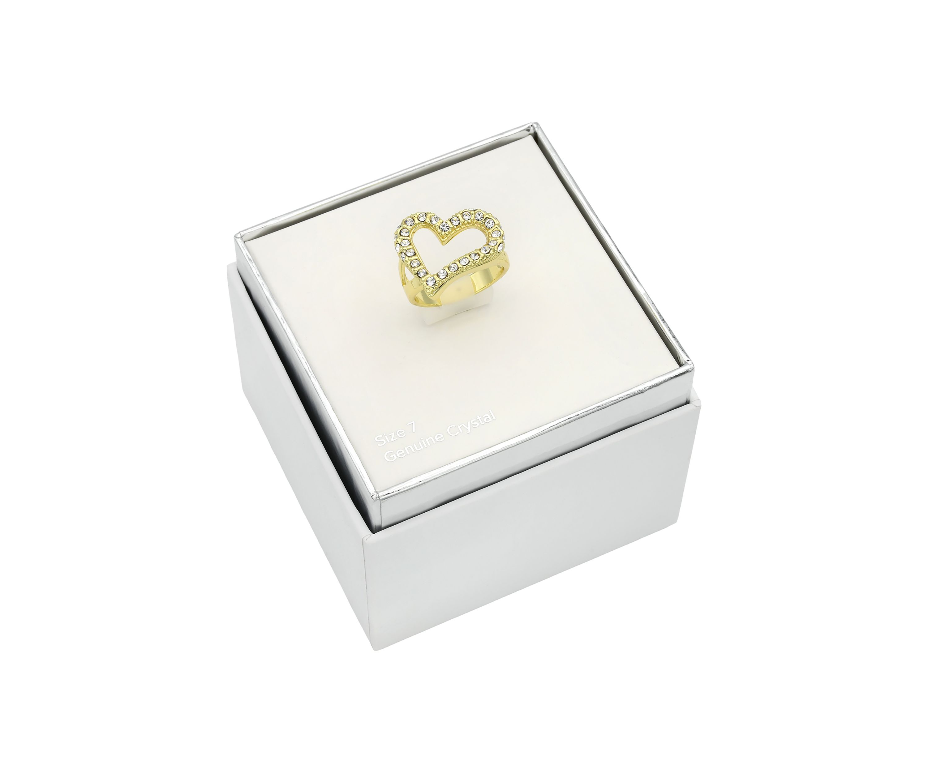 Gold Tone Pavé Cubic Zirconia Open Heart Ring
