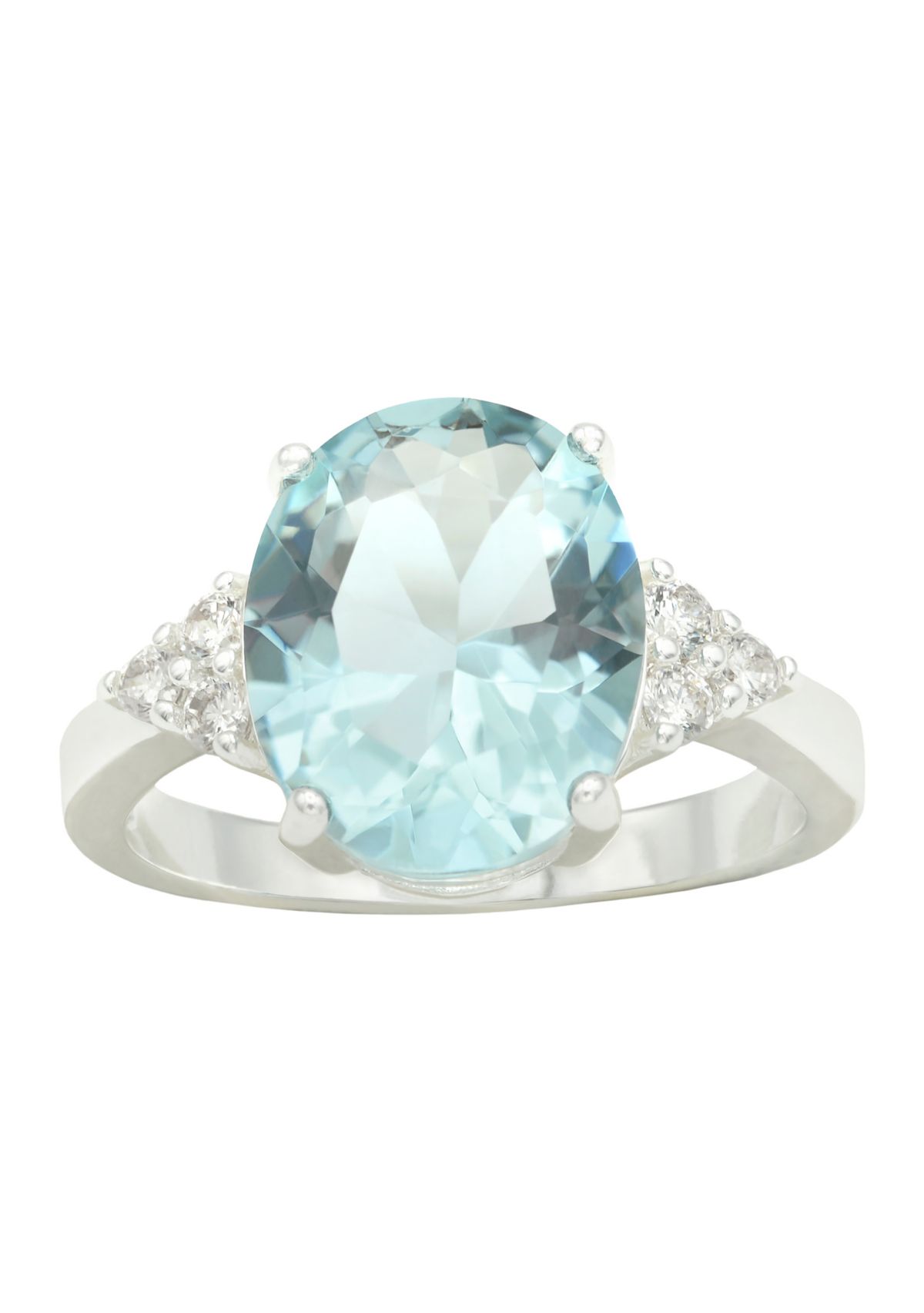 Silver Tone Round Aqua Crystal and Cubic Zirconia Ring
