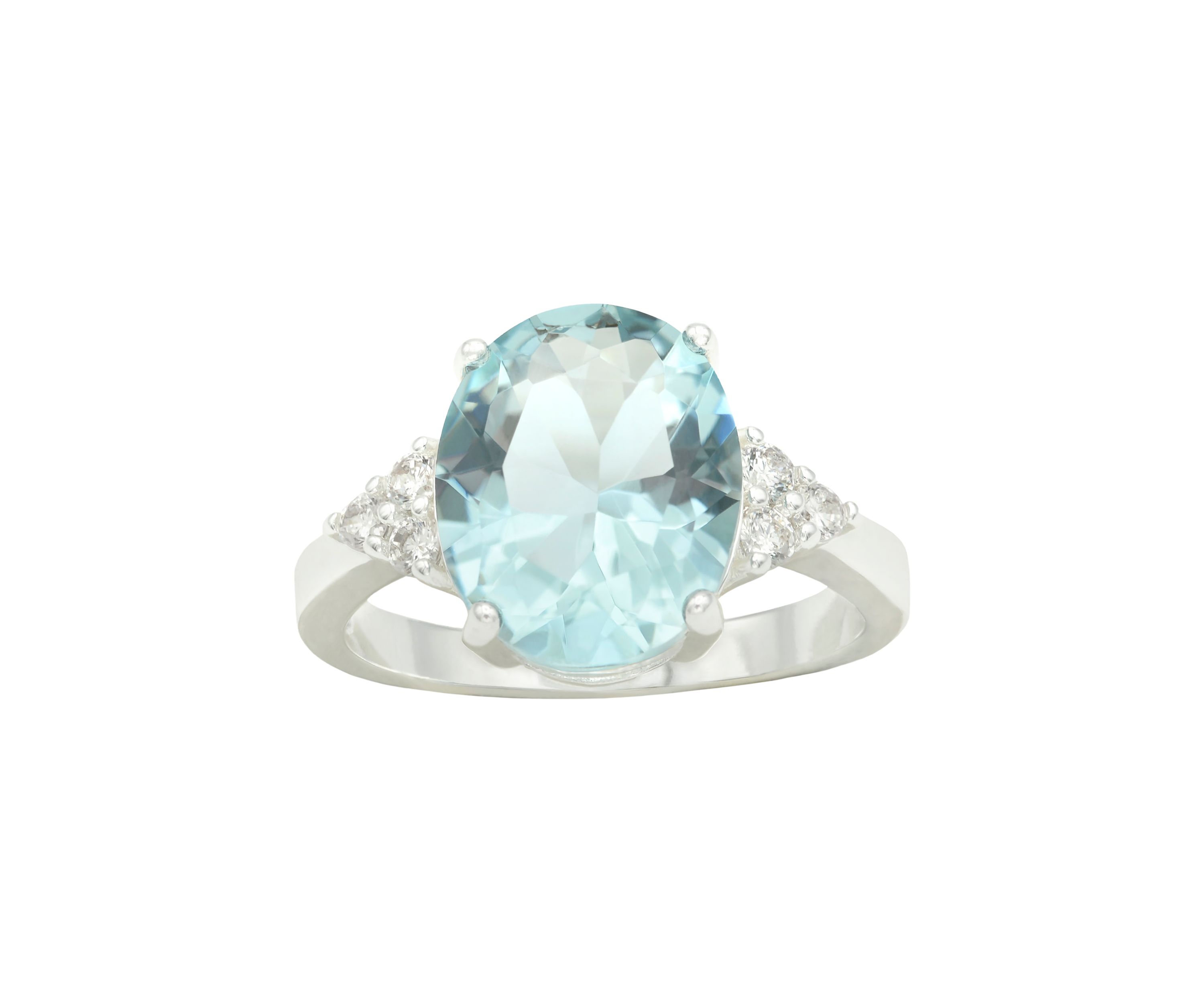 Silver Tone Round Aqua Crystal and Cubic Zirconia Ring