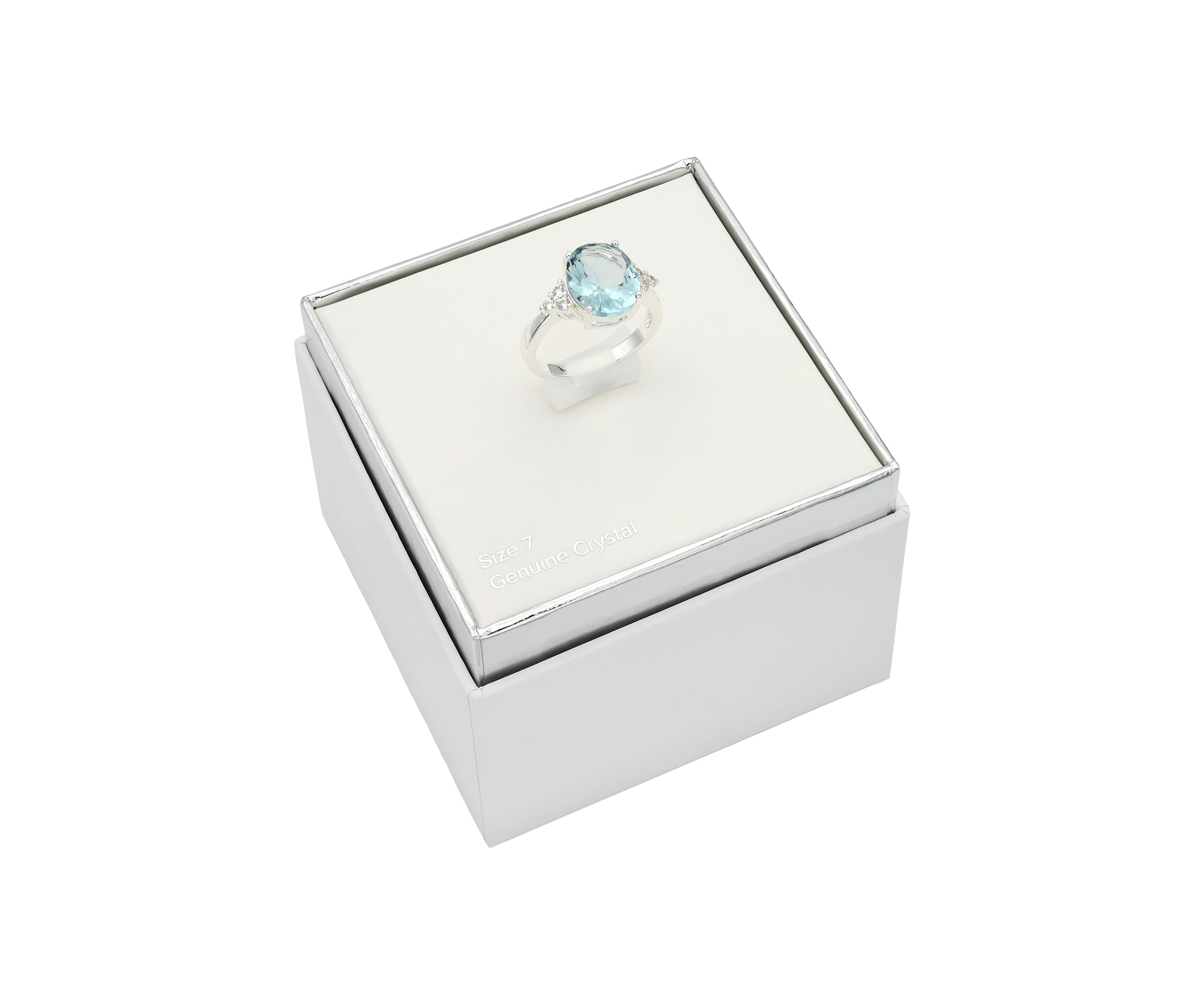 Silver Tone Round Aqua Crystal and Cubic Zirconia Ring