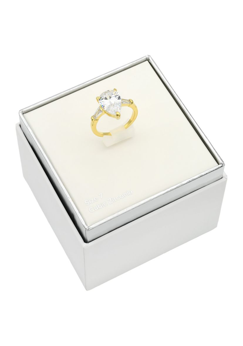 Gold Tone Pear Cubic Zirconia Ring