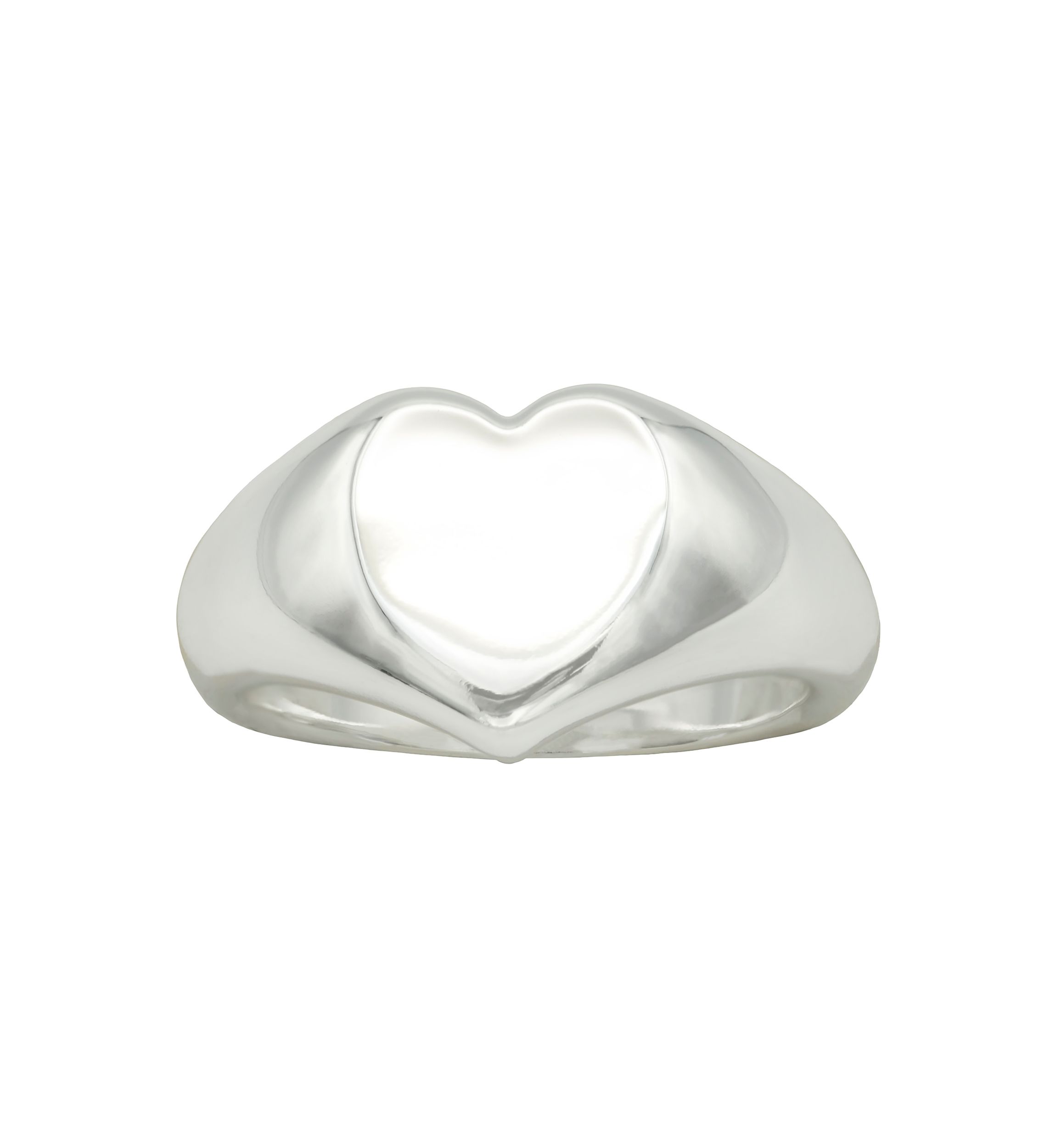 Silver Tone Heart Signet Band Ring