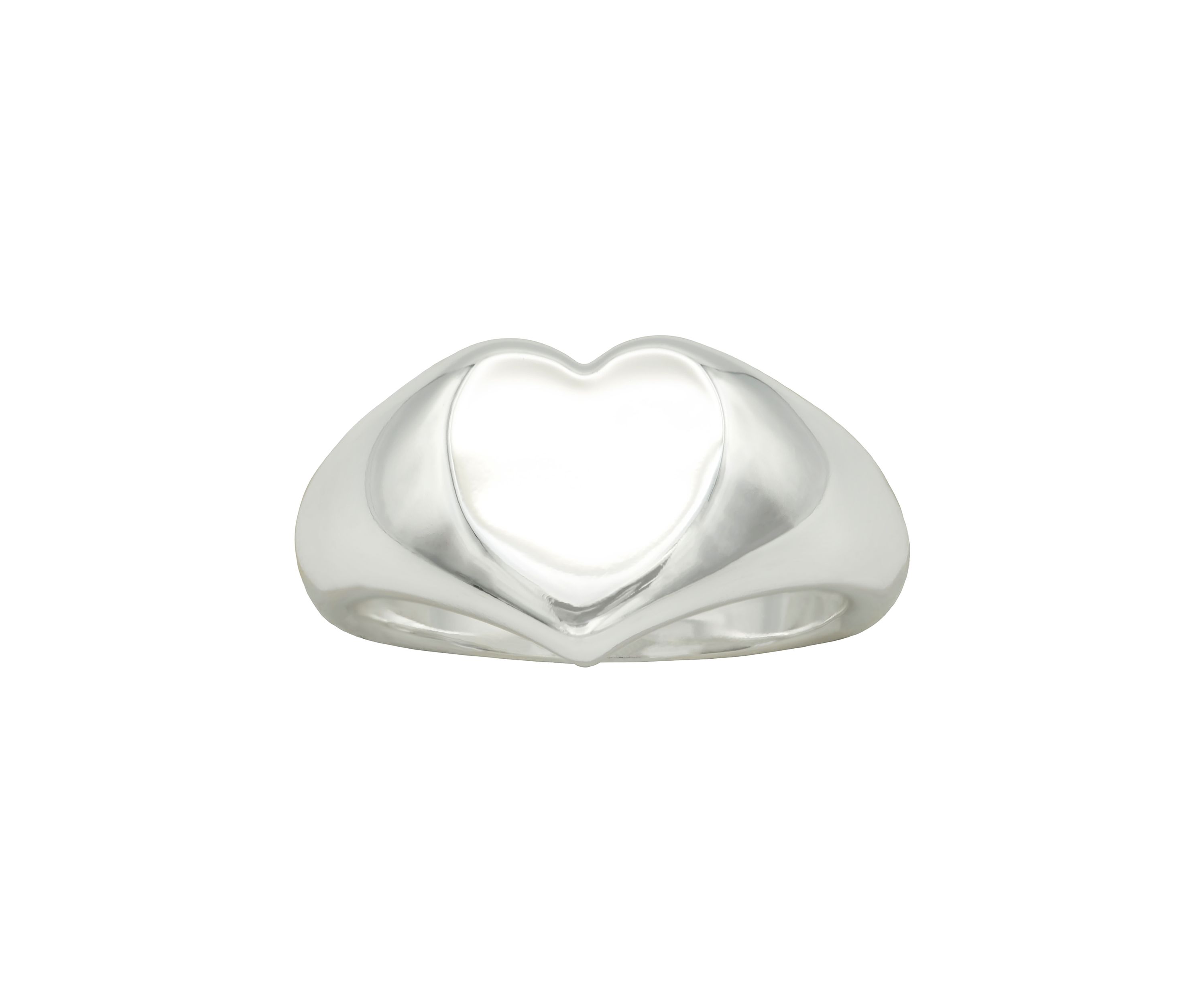 Silver Tone Heart Signet Band Ring