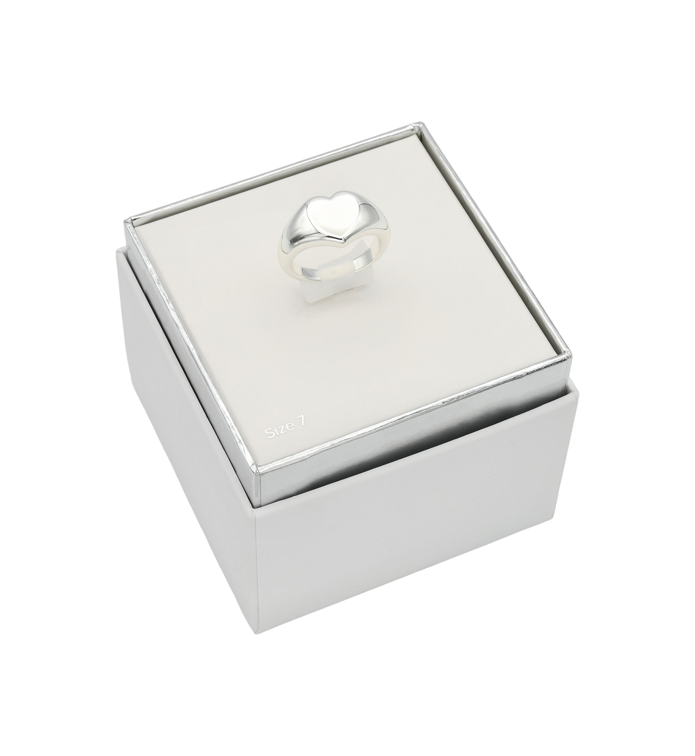 Silver Tone Heart Signet Band Ring