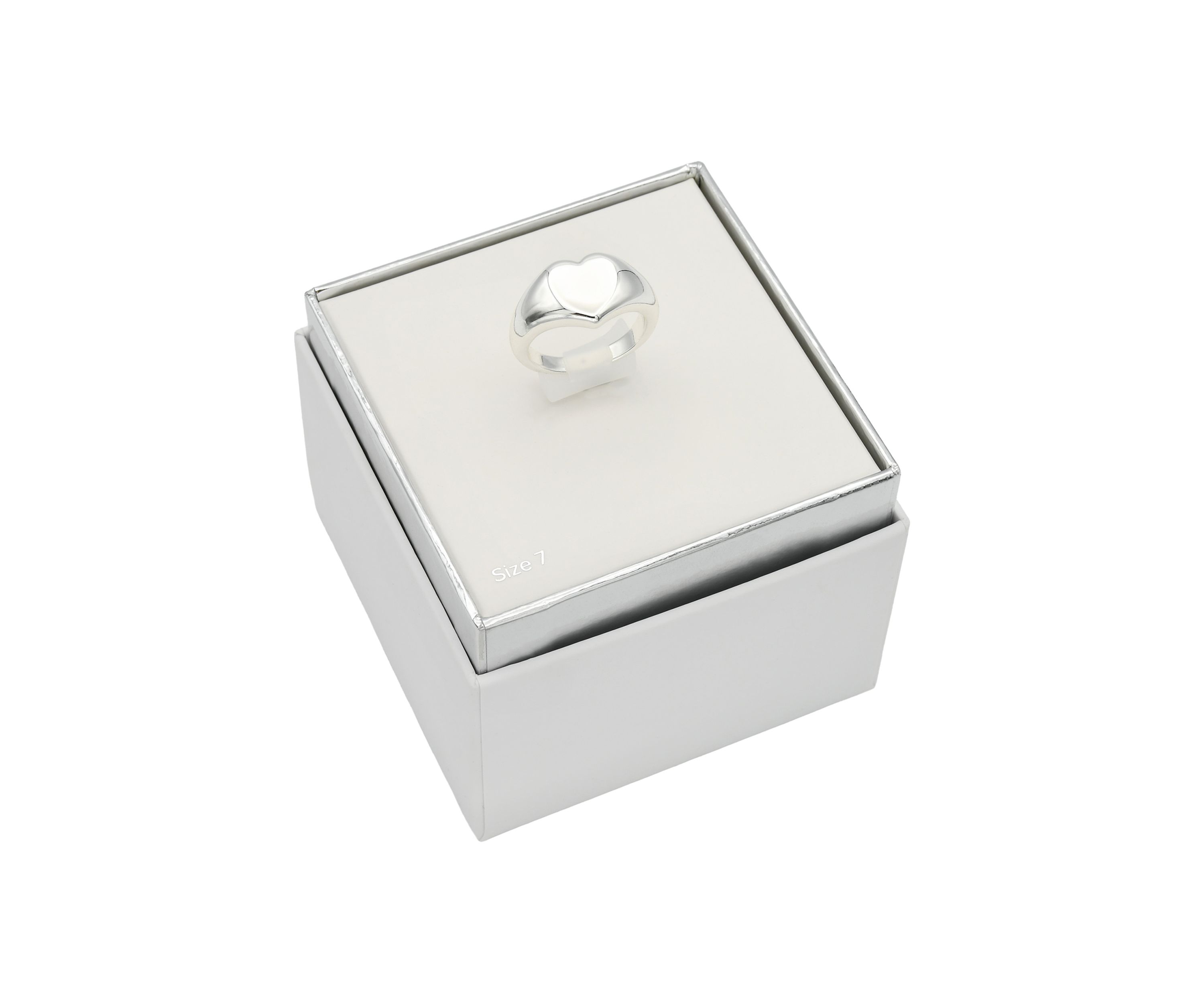 Silver Tone Heart Signet Band Ring