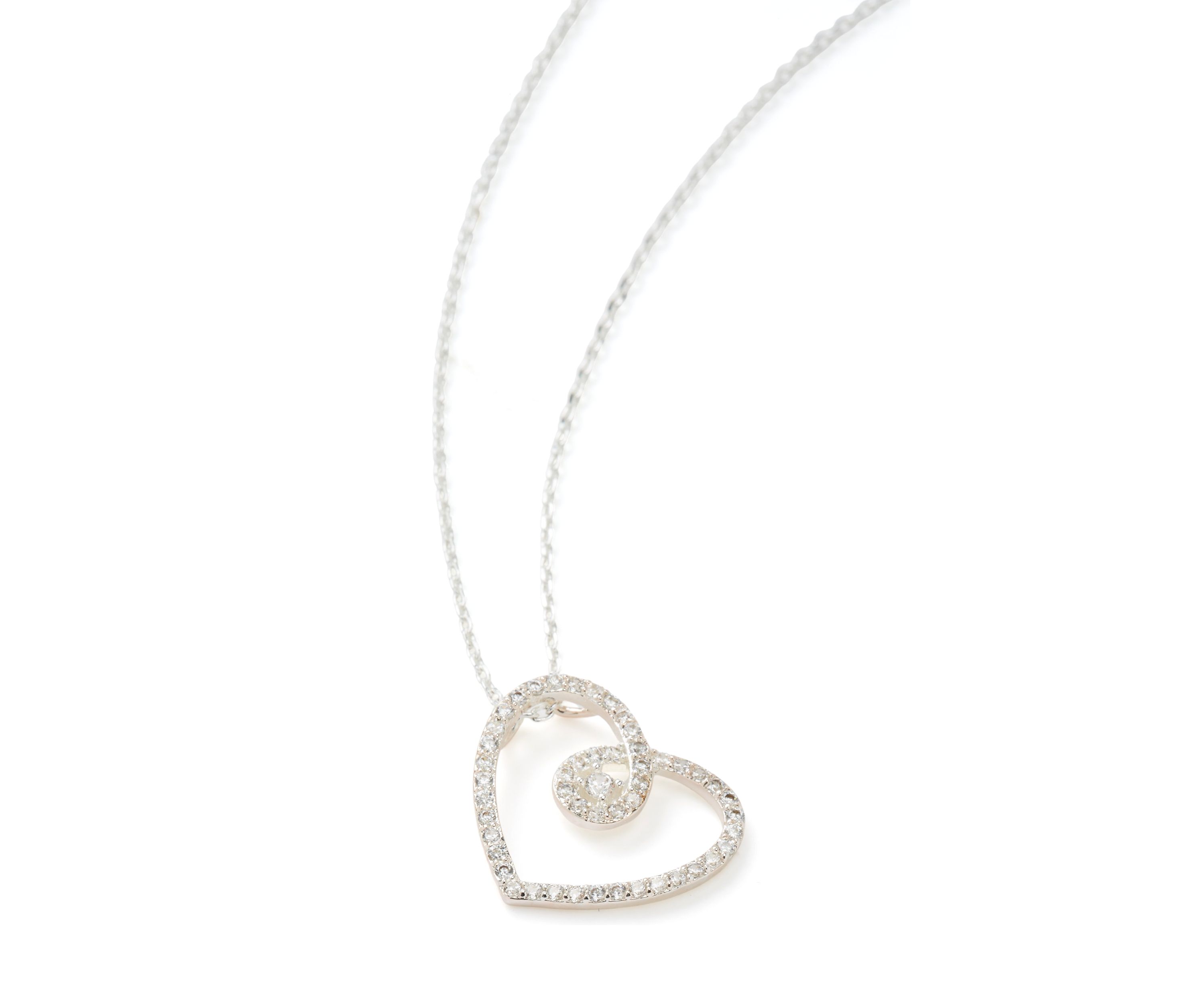 Silver Tone Cubic Zirconia Open Swirl Heart Pendant Necklace