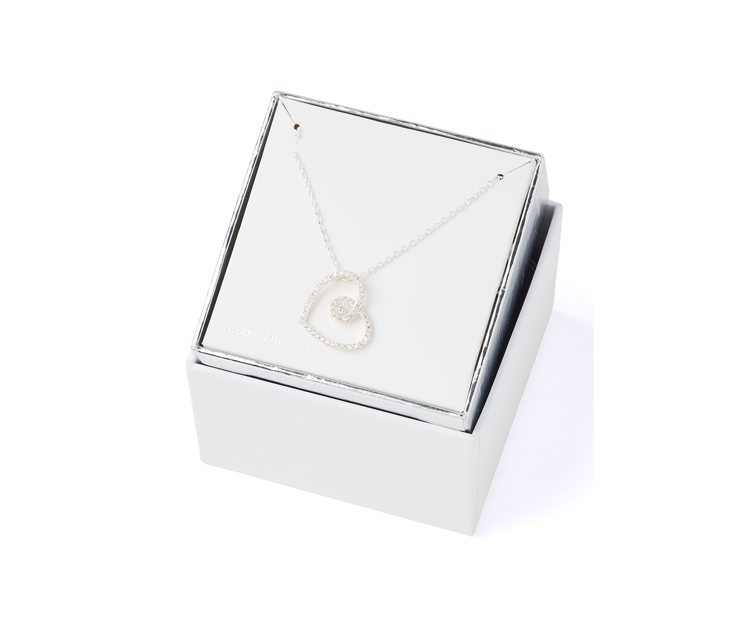 Silver Tone Cubic Zirconia Open Swirl Heart Pendant Necklace
