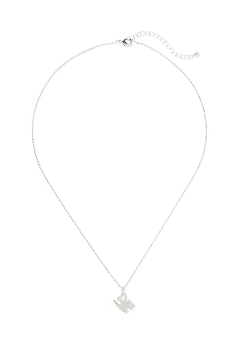 Silver Tone Cubic Zirconia Love Block Script Pendant Necklace