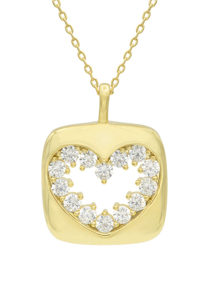 Lab Created Gold Tone CZ Heart Cutout Pendant Necklace