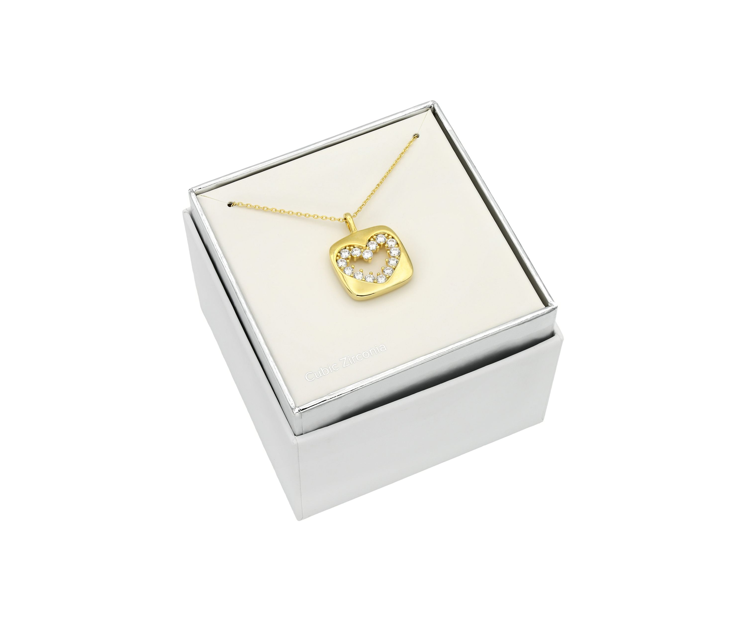 Lab Created Gold Tone CZ Heart Cutout Pendant Necklace