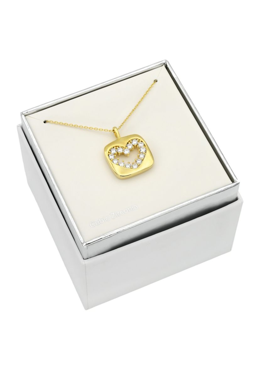 Lab Created Gold Tone CZ Heart Cutout Pendant Necklace