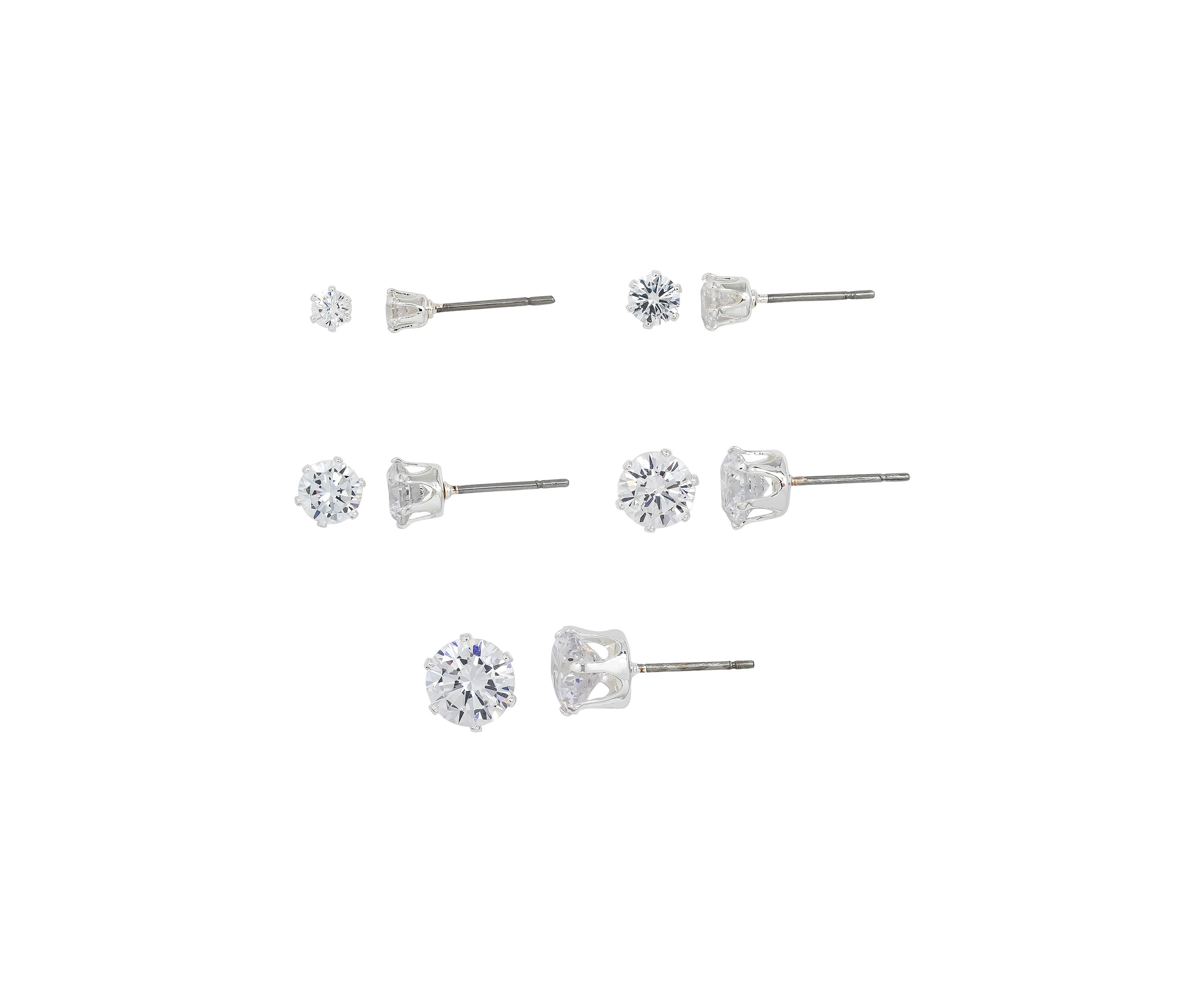 Lab Created Silver Tone CZ 5 Pack Stud Earring Set