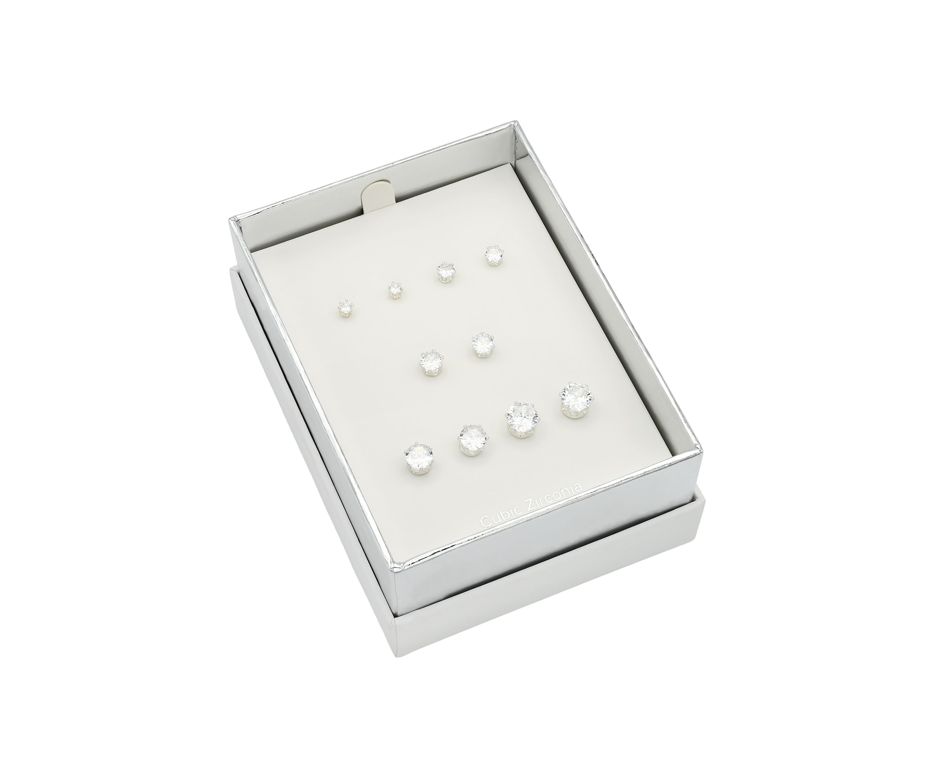 Lab Created Silver Tone CZ 5 Pack Stud Earring Set