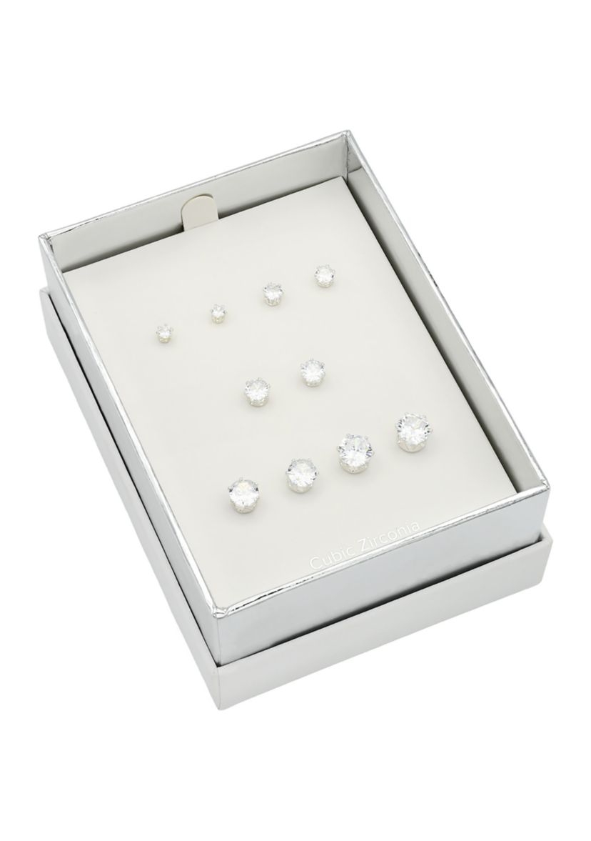 Lab Created Silver Tone CZ 5 Pack Stud Earring Set