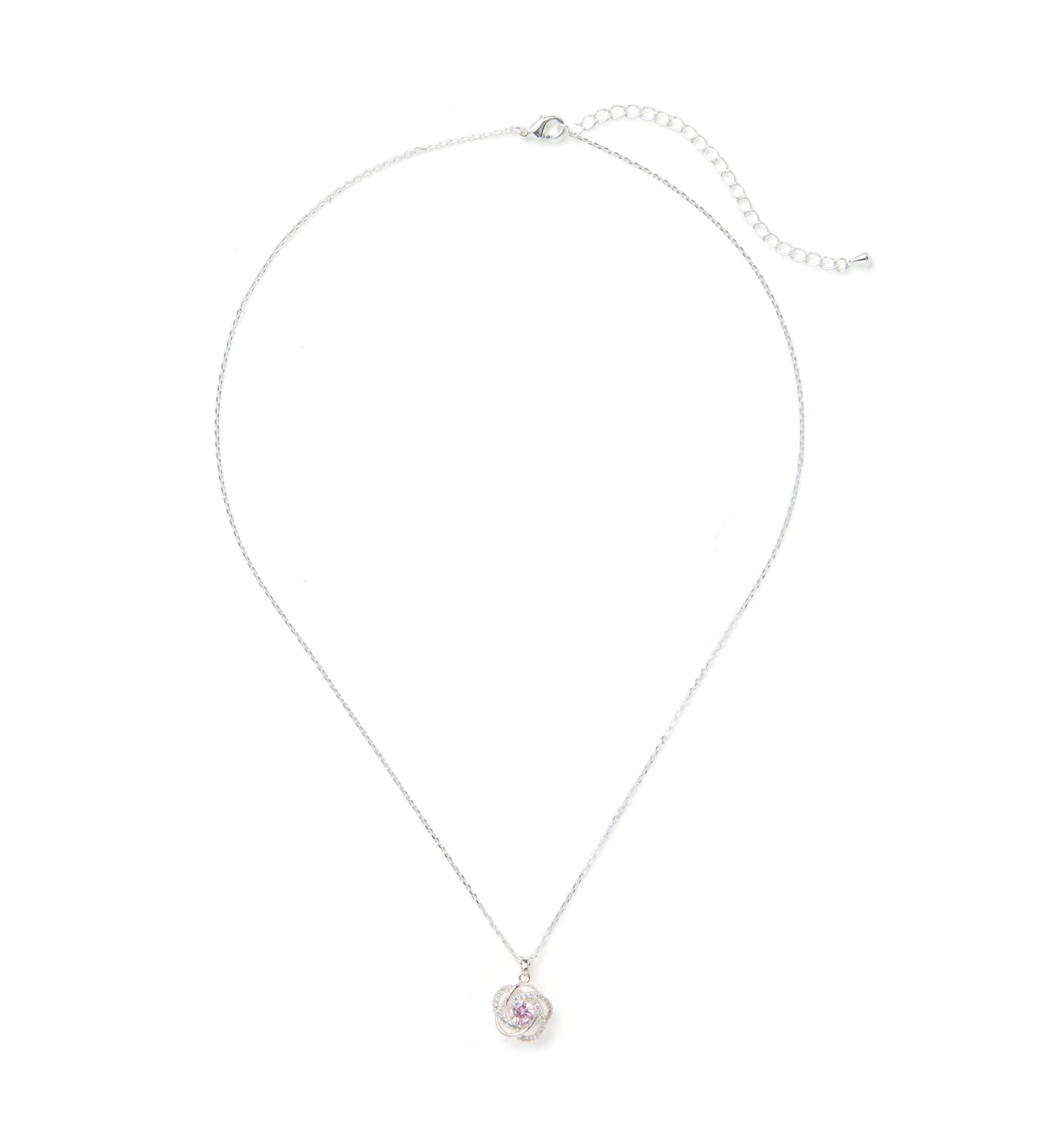 Silver Tone Cubic Zirconia and Crystal Love Knot Necklace and Earrings Set