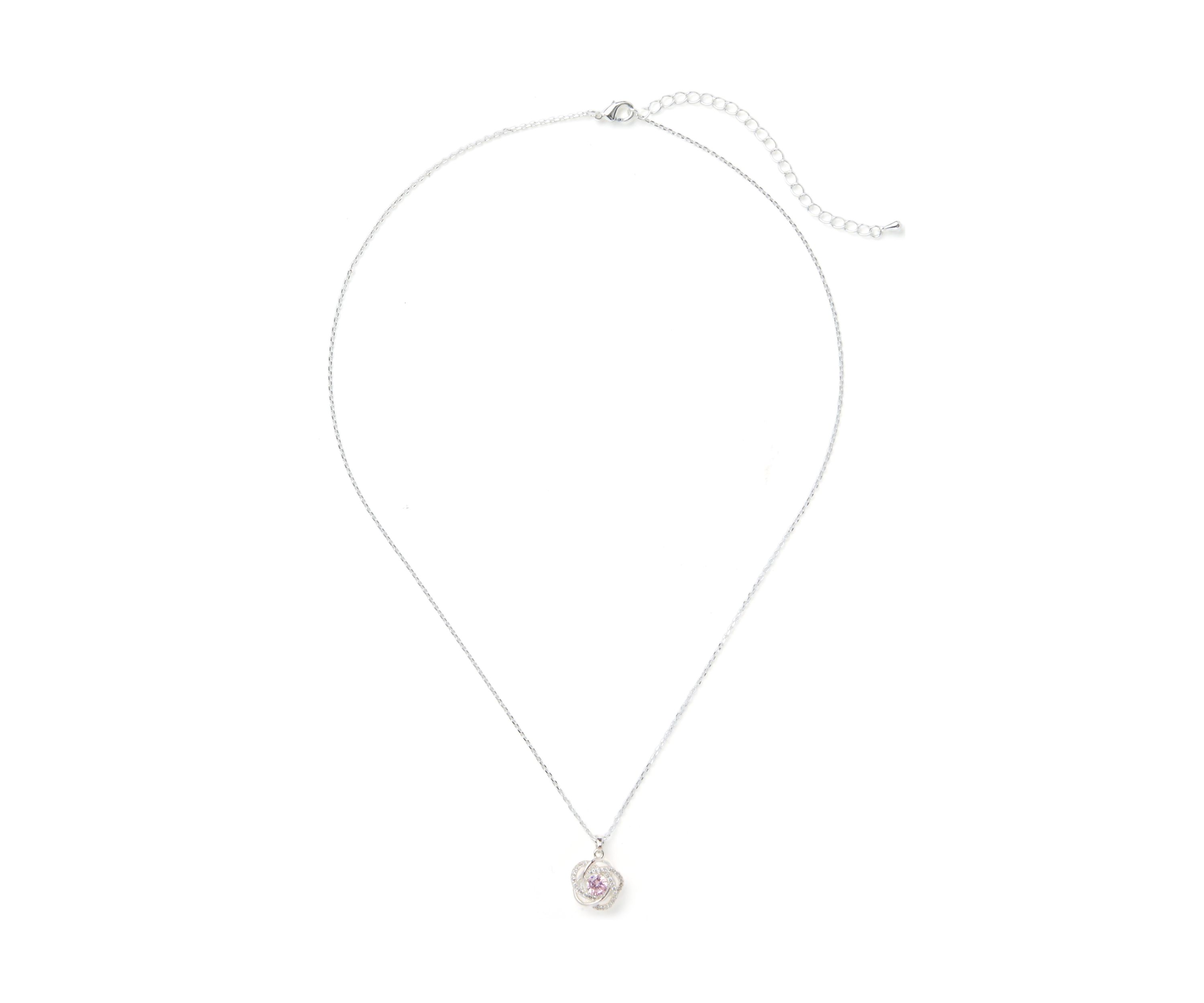 Silver Tone Cubic Zirconia and Crystal Love Knot Necklace and Earrings Set