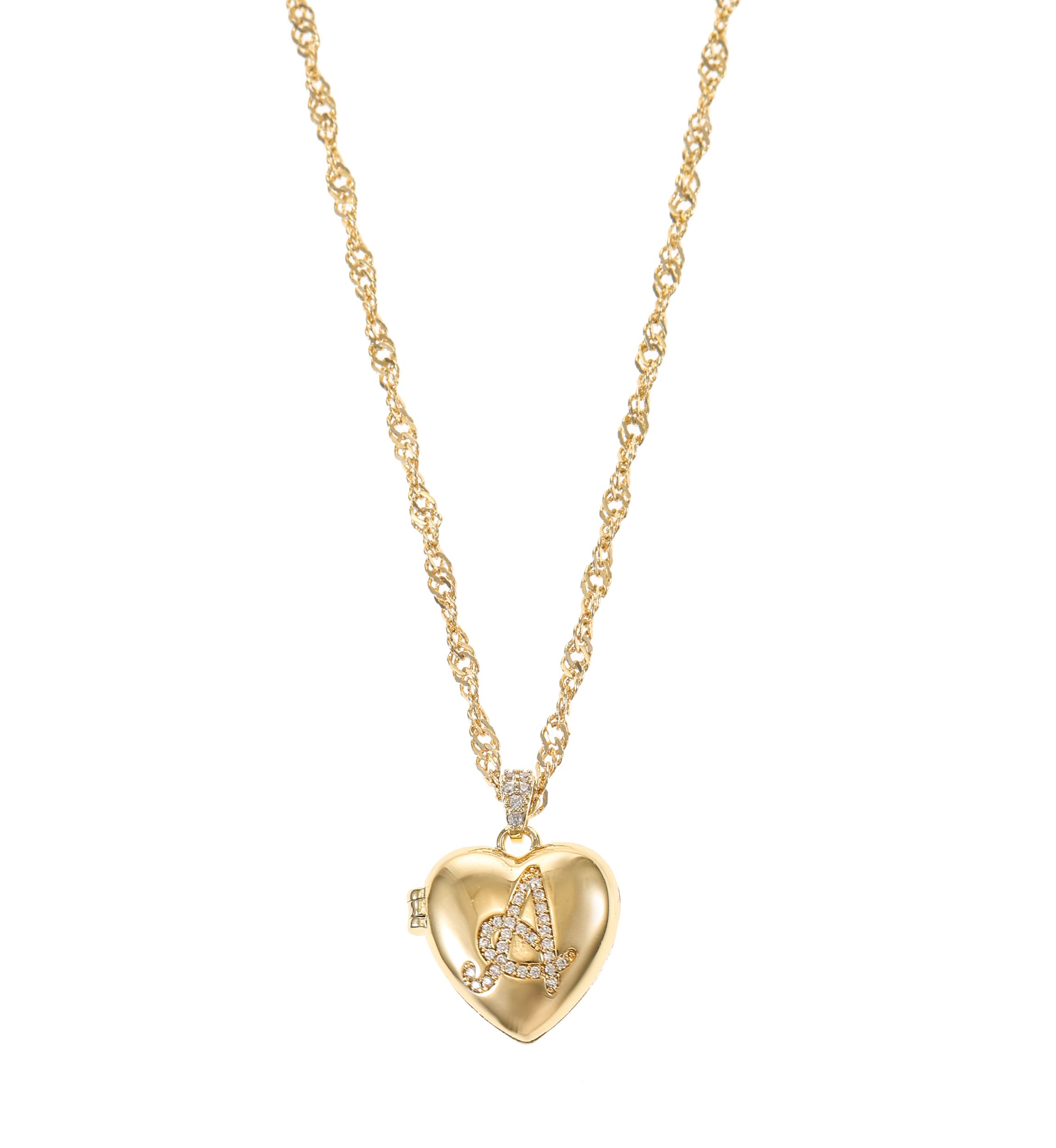 Gold Tone and Pavé Cubic Zirconia Initial Locket Pendant Necklace