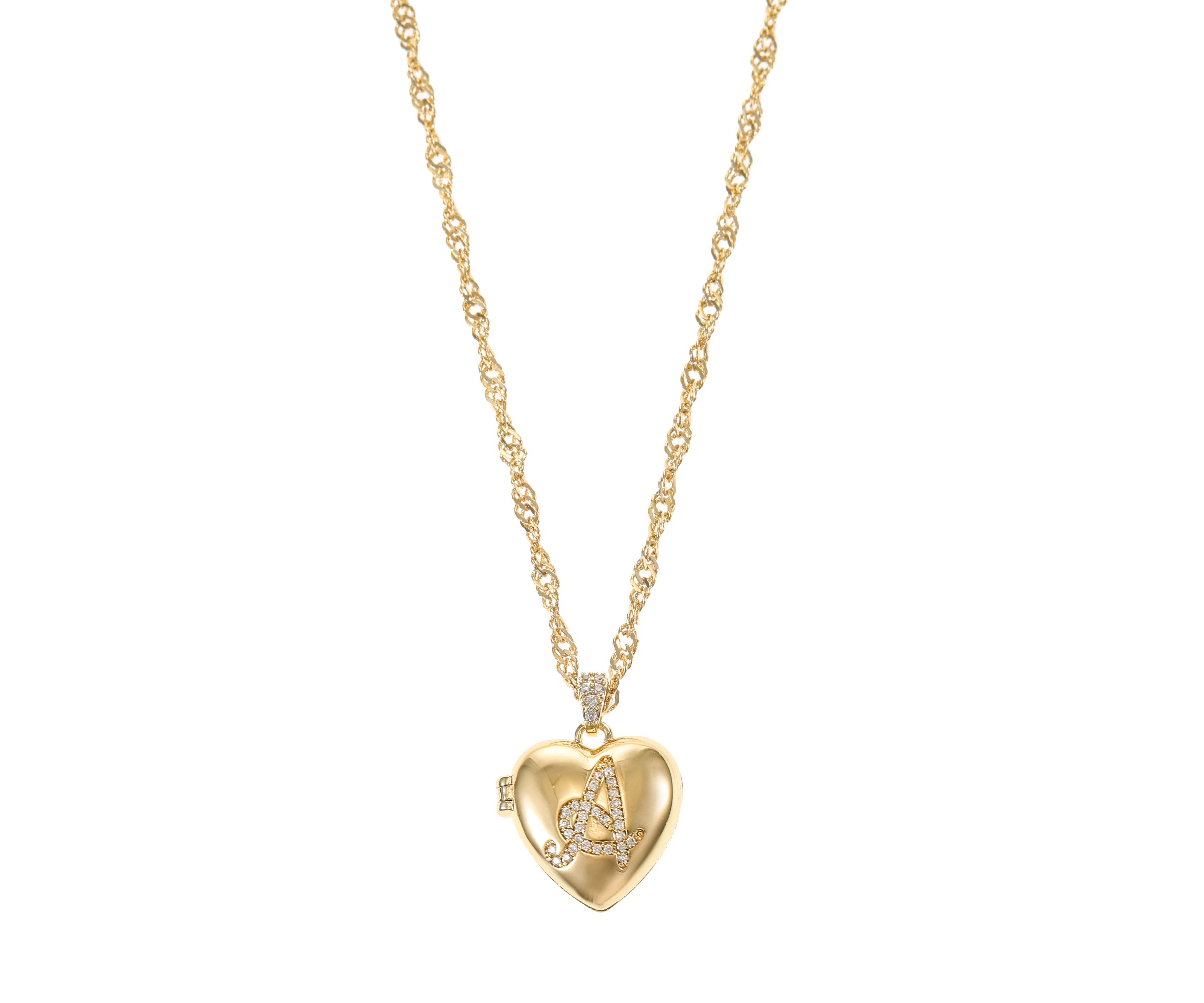 Gold Tone and Pavé Cubic Zirconia Initial Locket Pendant Necklace
