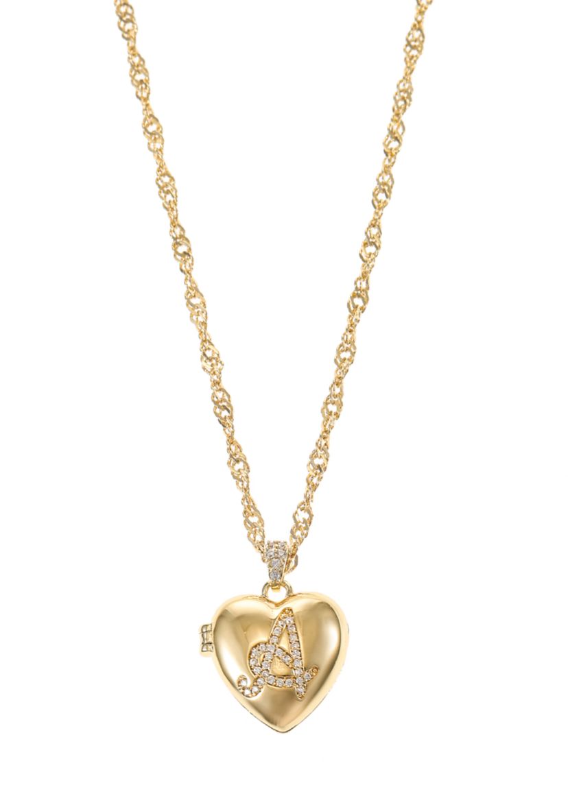 Gold Tone and Pavé Cubic Zirconia Initial Locket Pendant Necklace