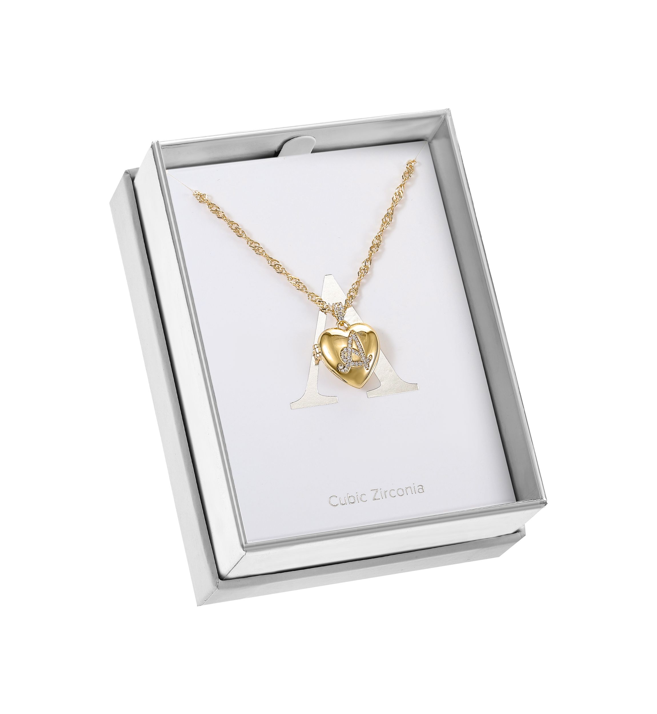 Gold Tone and Pavé Cubic Zirconia Initial Locket Pendant Necklace