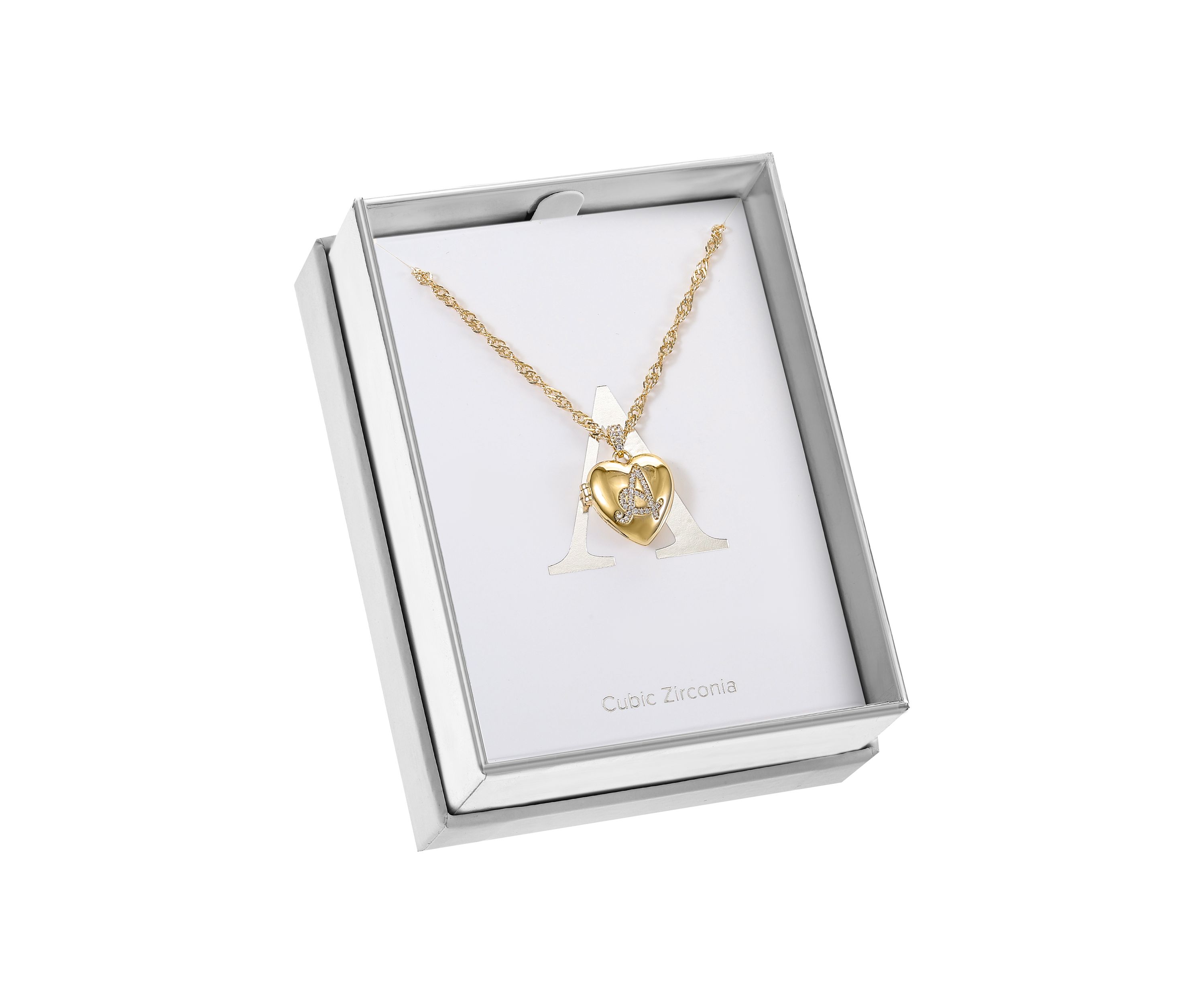 Gold Tone and Pavé Cubic Zirconia Initial Locket Pendant Necklace